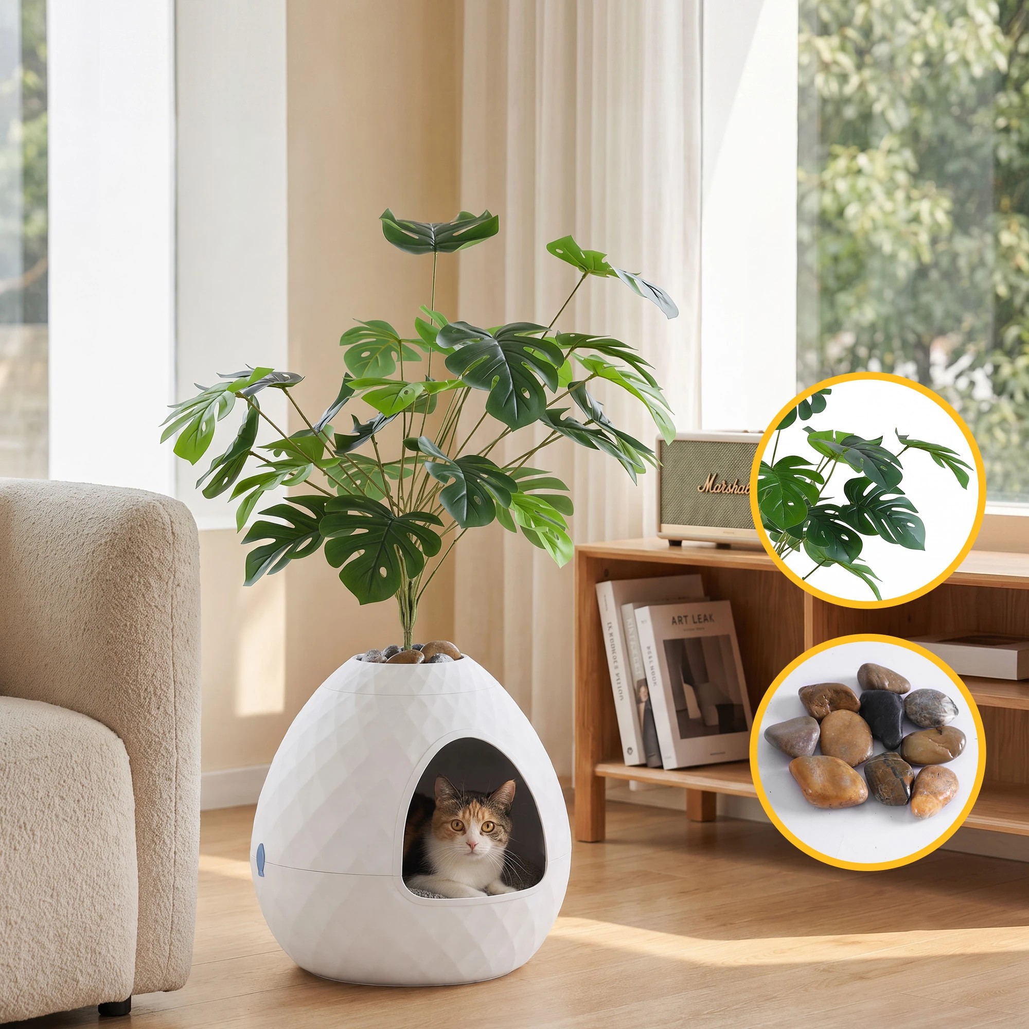 5 i.Pet Cat Litter Box Hidden Litter Tray Enclosure Planter Furniture House - Beige, 5 of 7