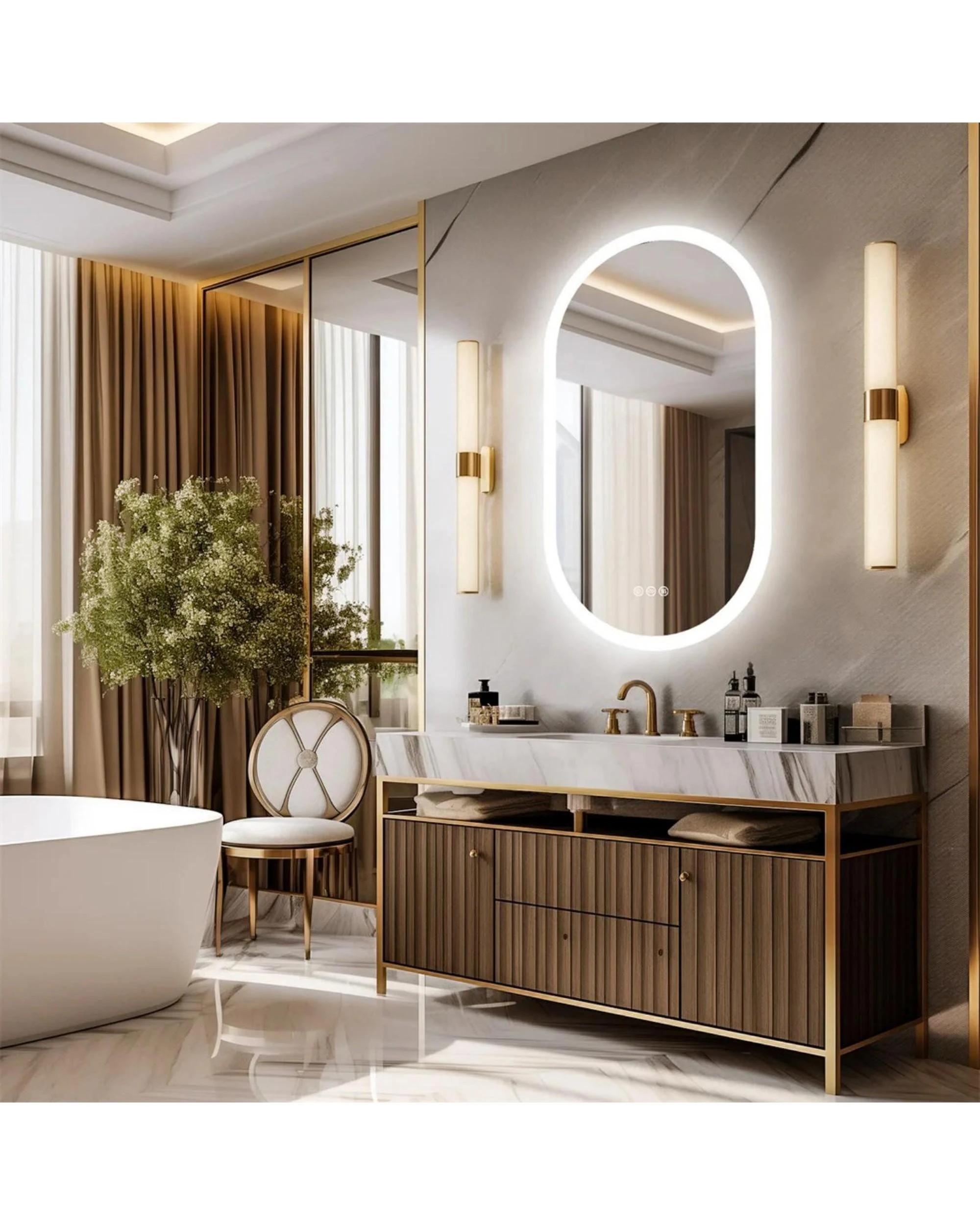 3 OAKORY 50x100cm Oval LED Bathroom Mirror Dimmable Anti-Fog Wall Mounted with Memory Function, 3 of 4