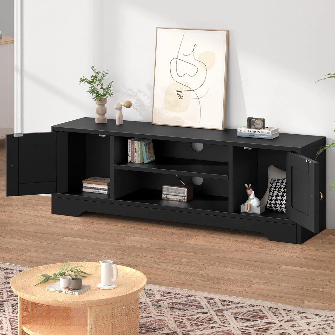 3 Alfordson TV Cabinet Entertainment Unit Stand Hamptons 120cm Storage - Black, 3 of 10
