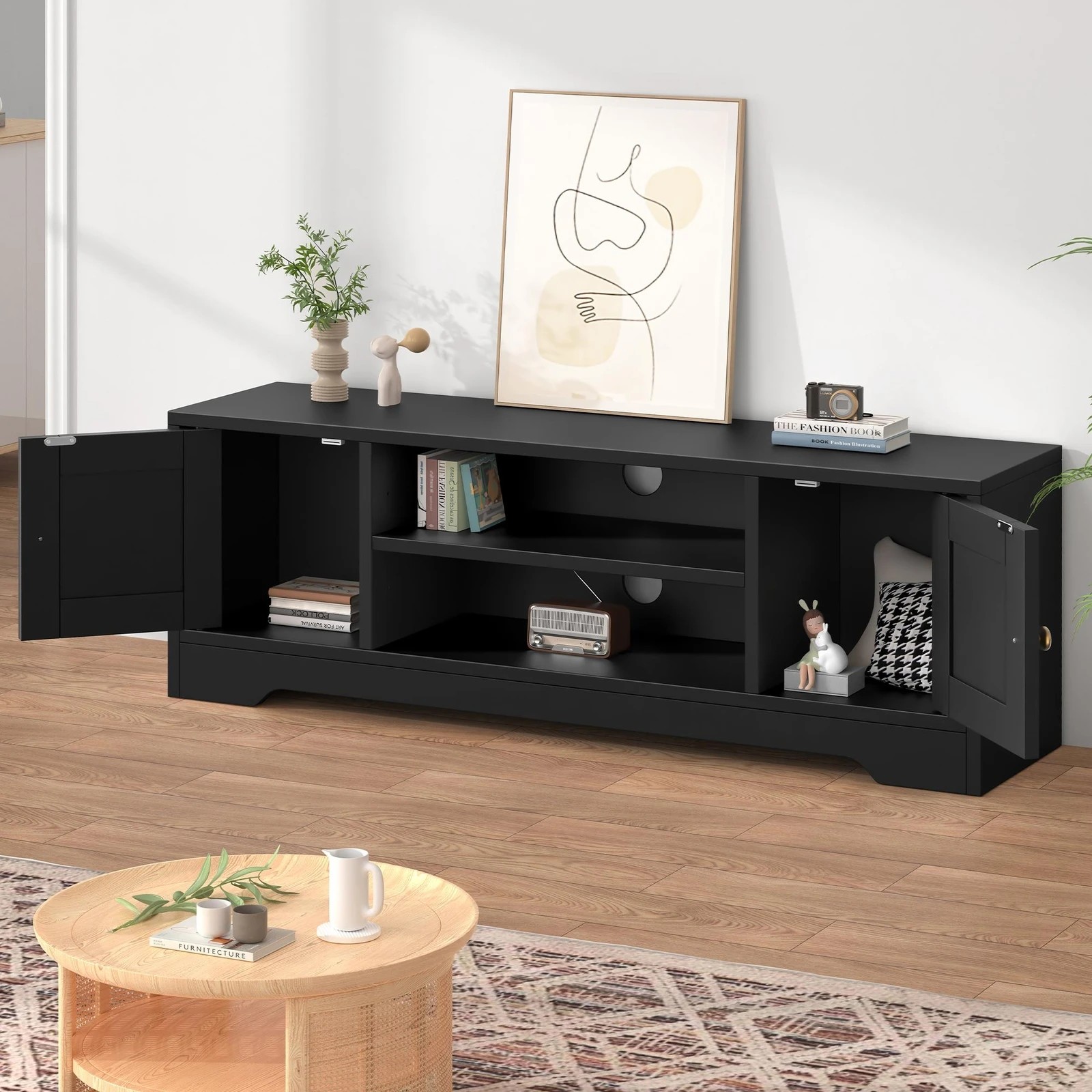 3 Alfordson TV Cabinet Entertainment Unit Stand Hamptons 120cm Storage - Black, 3 of 9