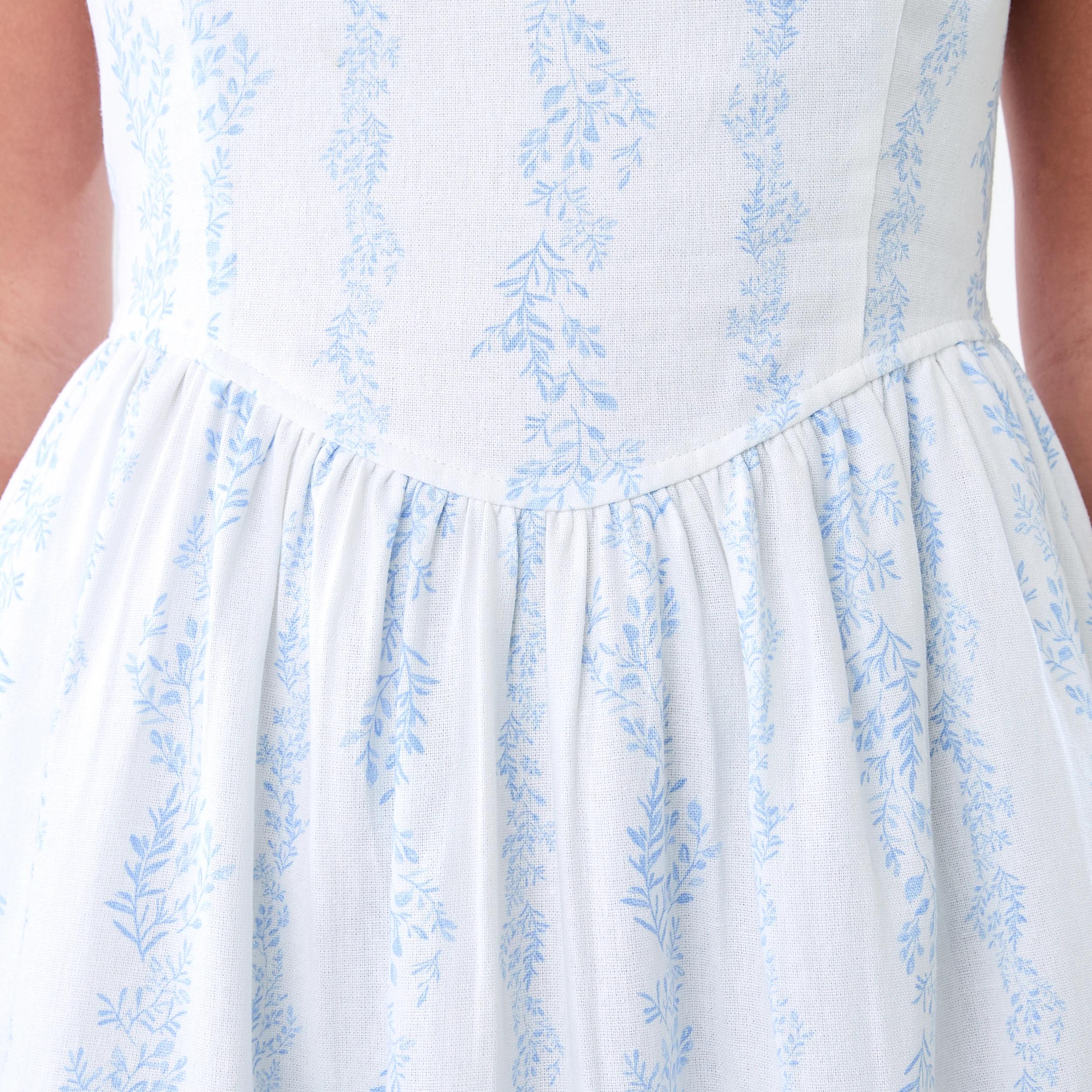 6 Sleeveless Bodice V-Neck Mini Dress Blu Floral, 6 of 8