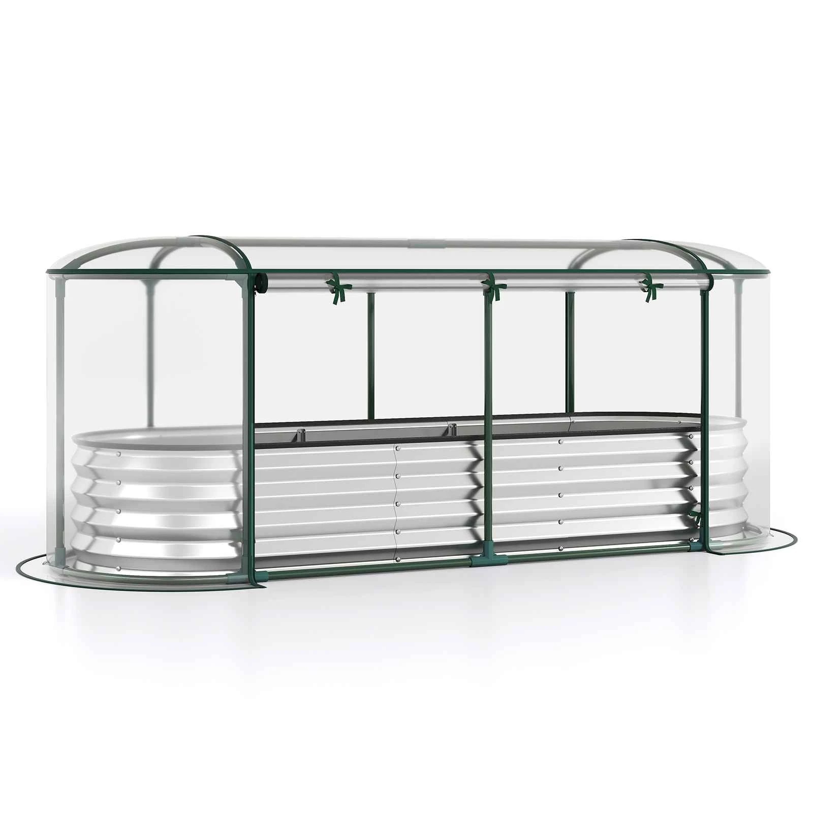 1 Costway 330L Galvanised Raised Garden Bed Metal Planter Box w/Roll-up Window - Silver, 1 of 1