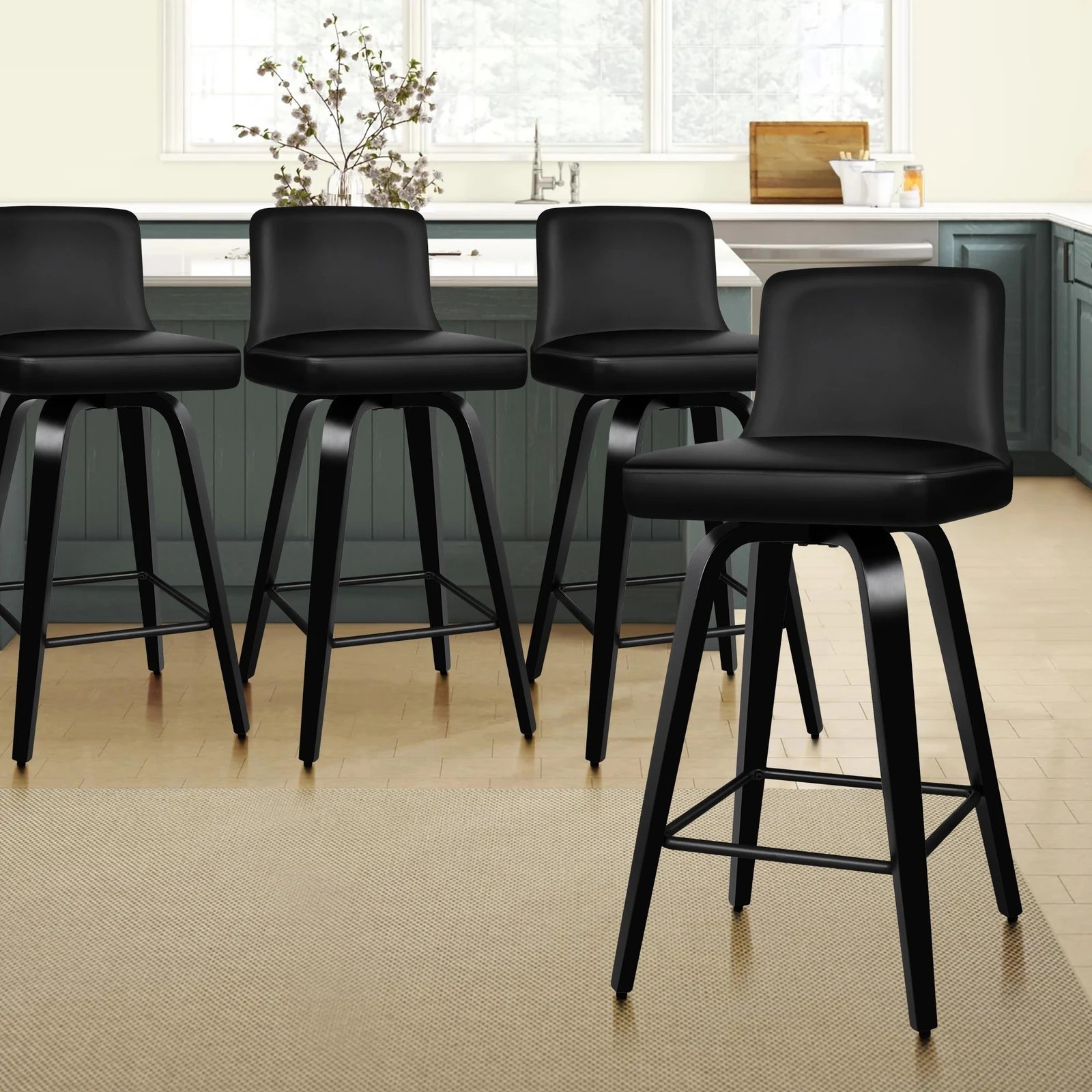 10 Alfordson 4x Swivel Bar Stools Bailey Kitchen Wooden Dining Chair - All Black, 10 of 10