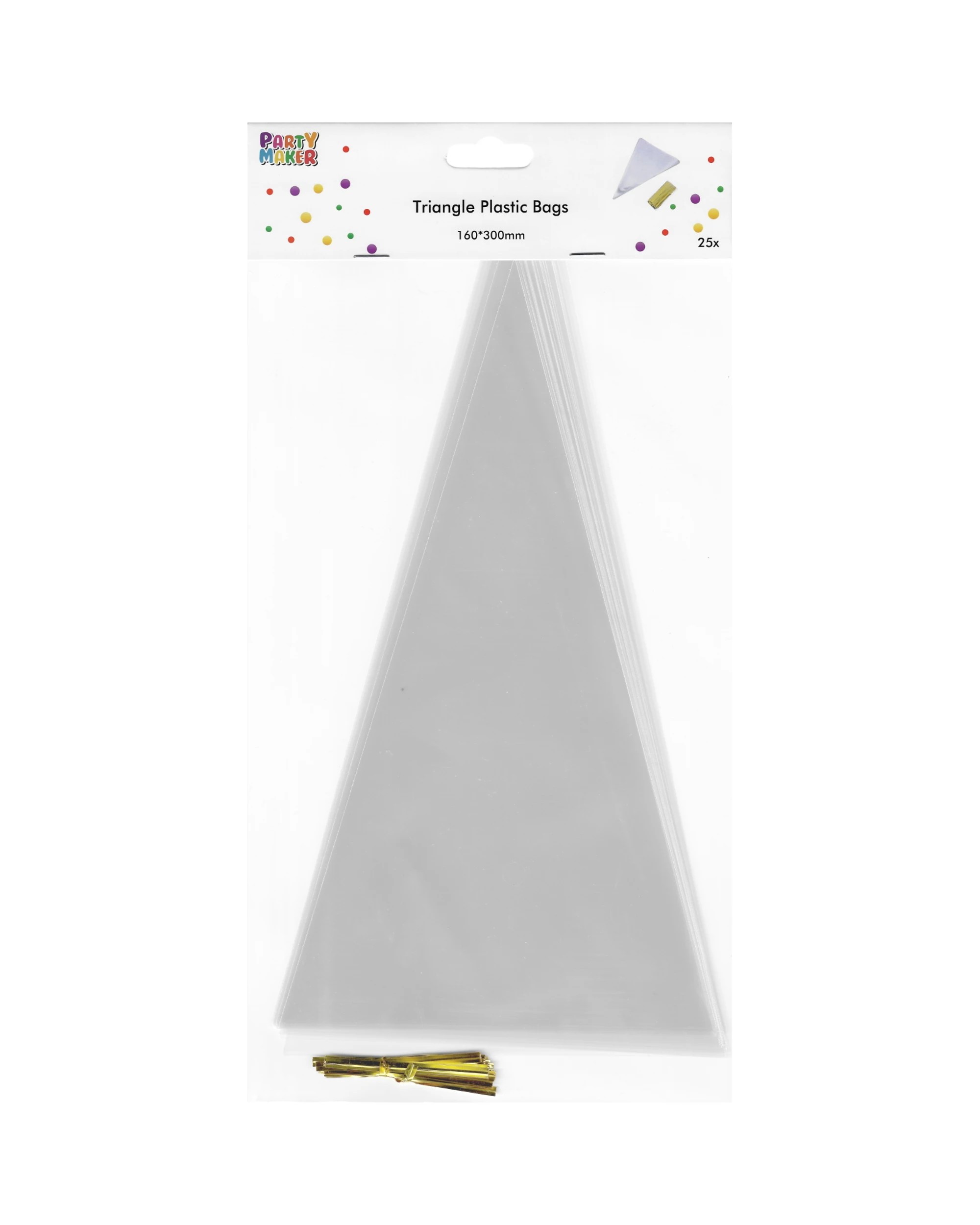 1 Party Maker Clear Triangle Cellophane Bags 16cm x 30cm Pack of 25 - Clear, 1 of 3