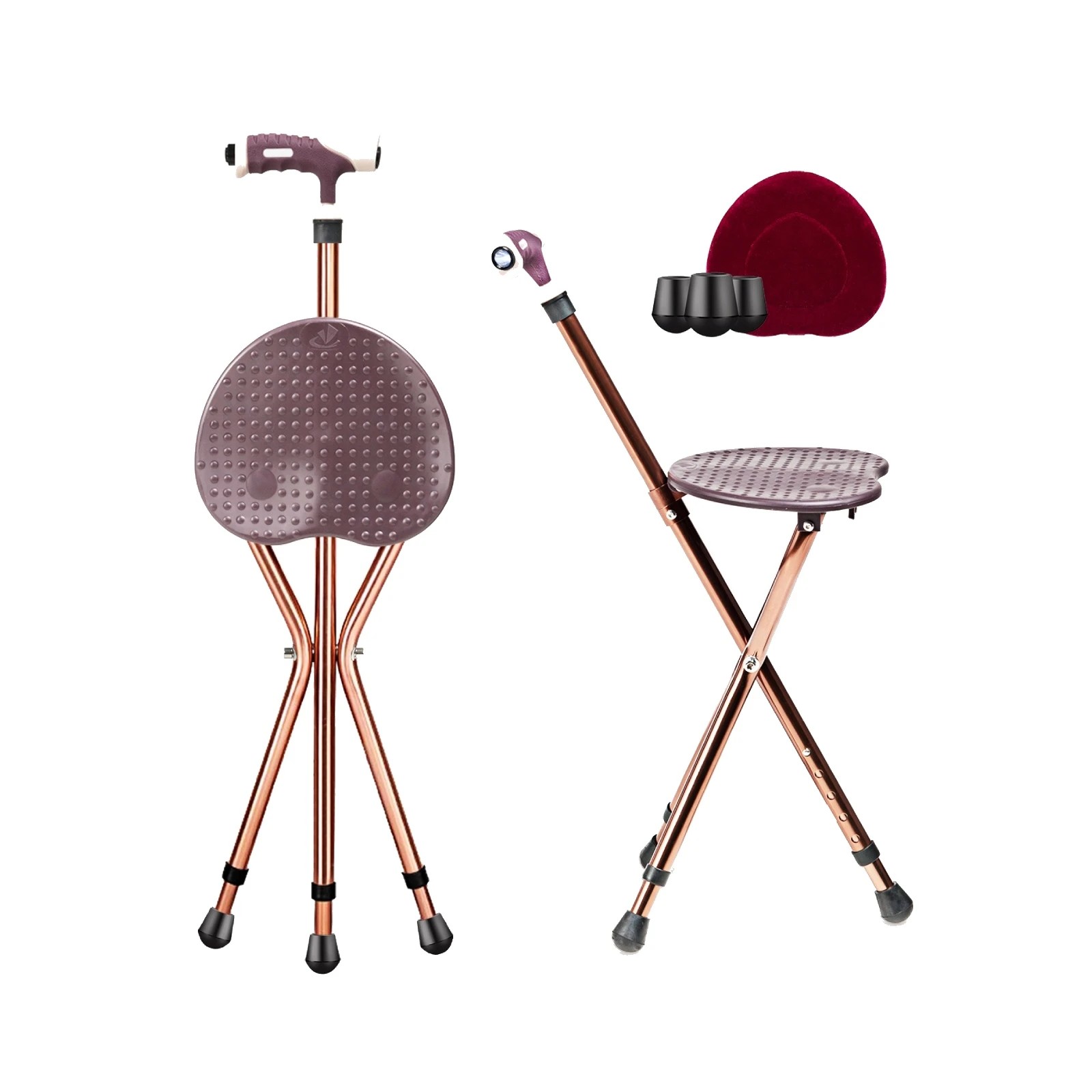 1 Costway Folding Walking Stick Seat Adjustable Aluminum Crutch w/Built-In LED Light, 1 of 1