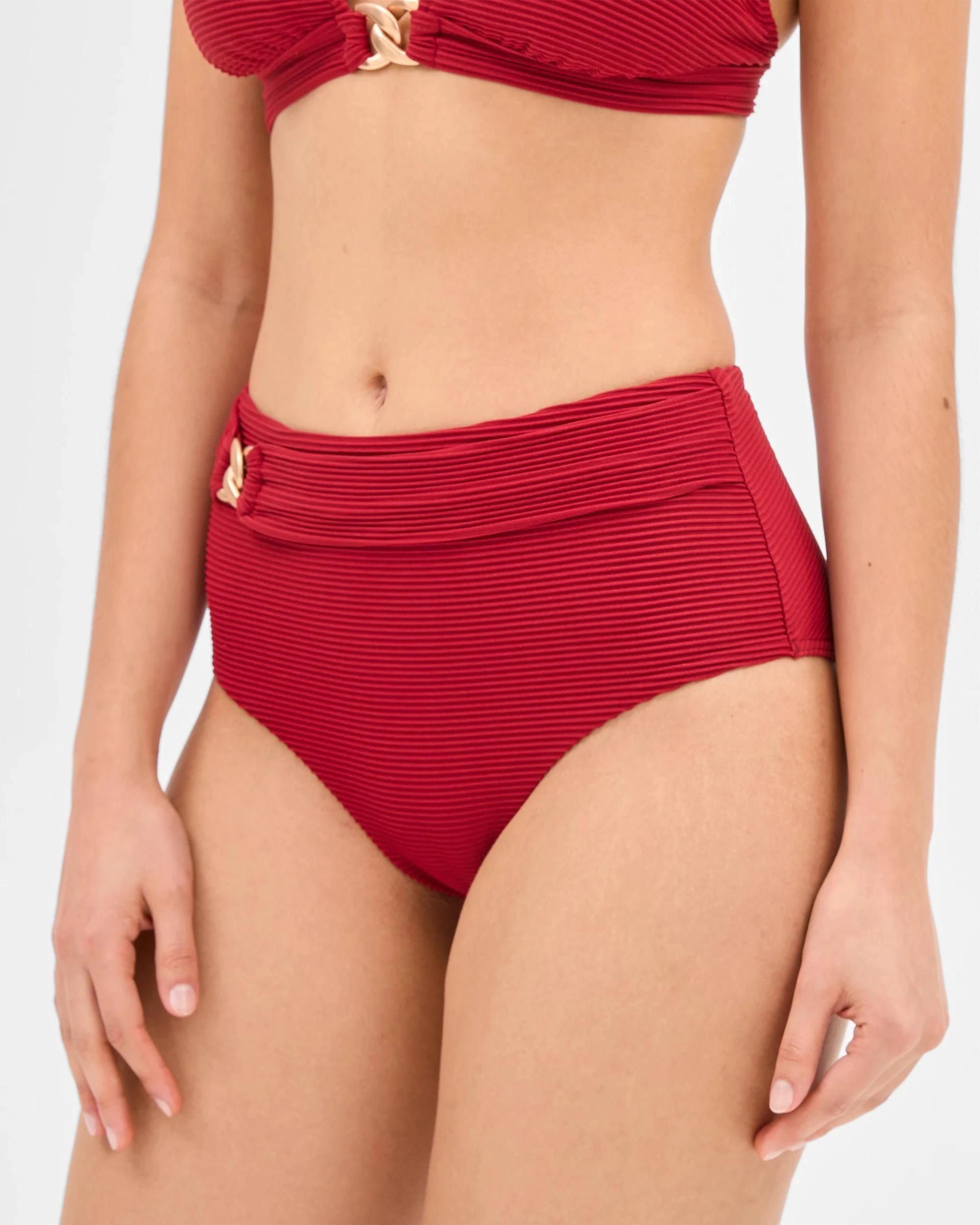 3 Target Resort Textured High Waisted Chain Link Bikini Bottoms DEEP CRIMSON, 3 of 4
