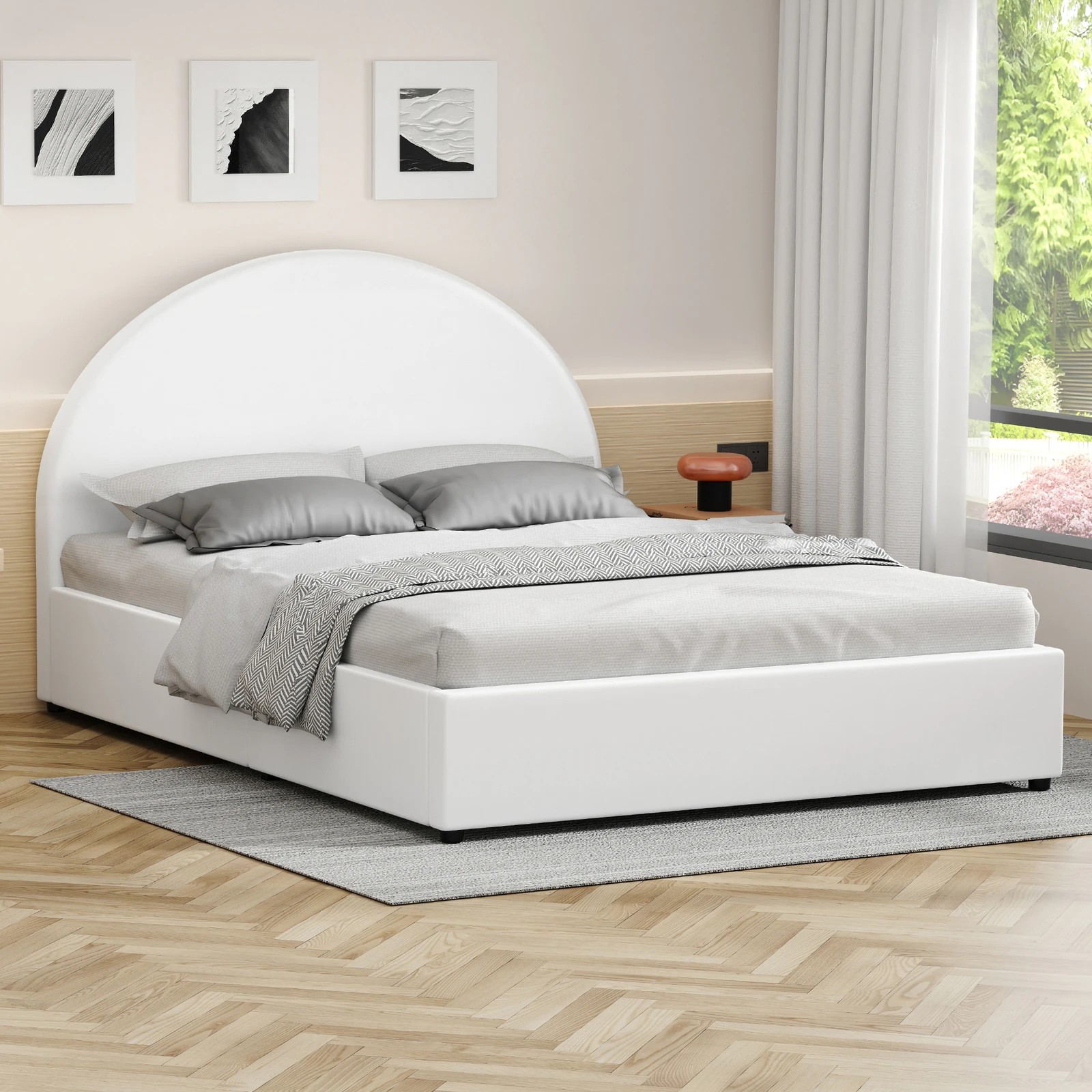 2 Alfordson Bed Frame Queen Size Gas Lift Base With Storage Leather Howell - White, 2 of 10