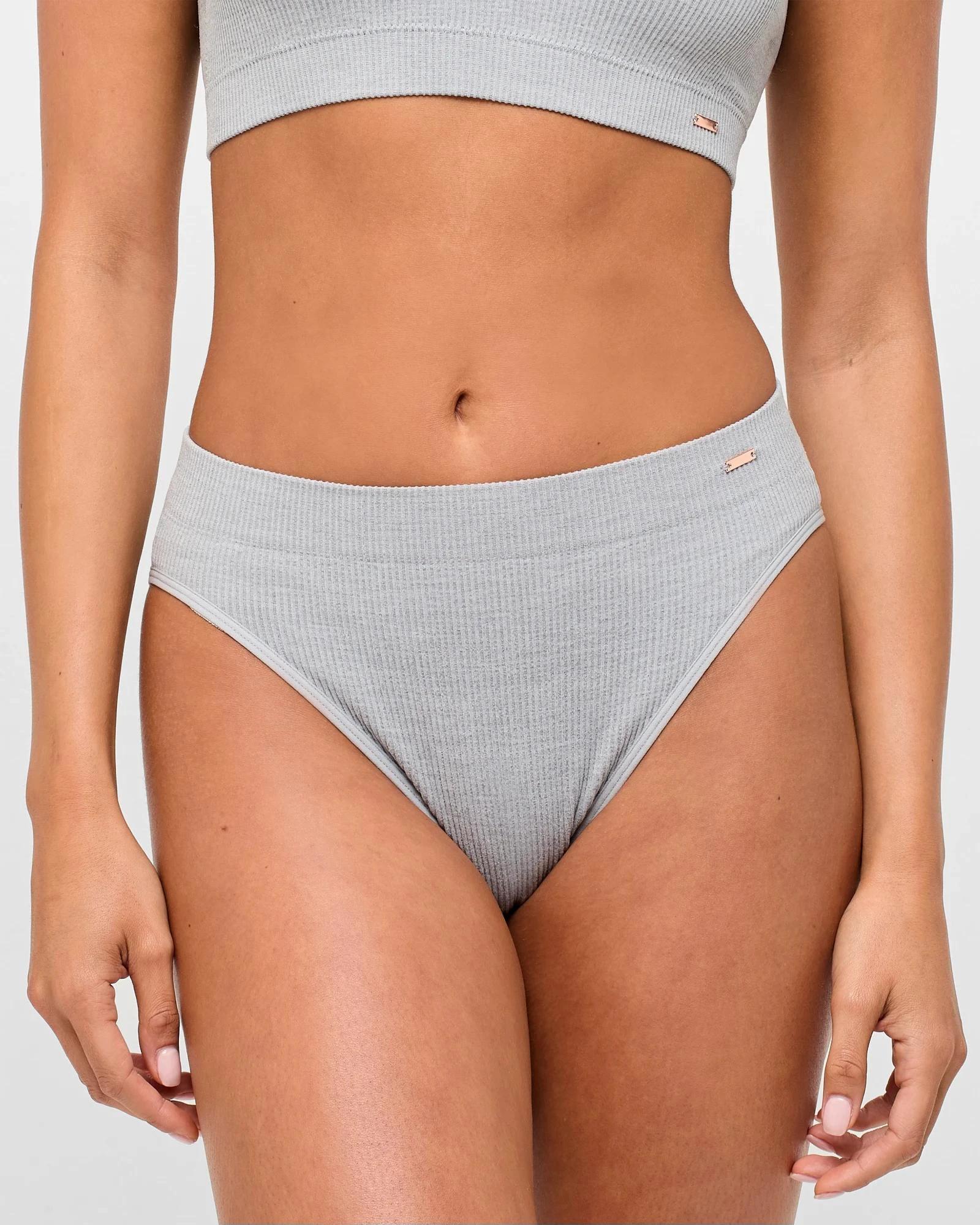 1 Lily Loves Ribbed Seamfree High Waist Bikini Briefs GREY MARLE, 1 of 4