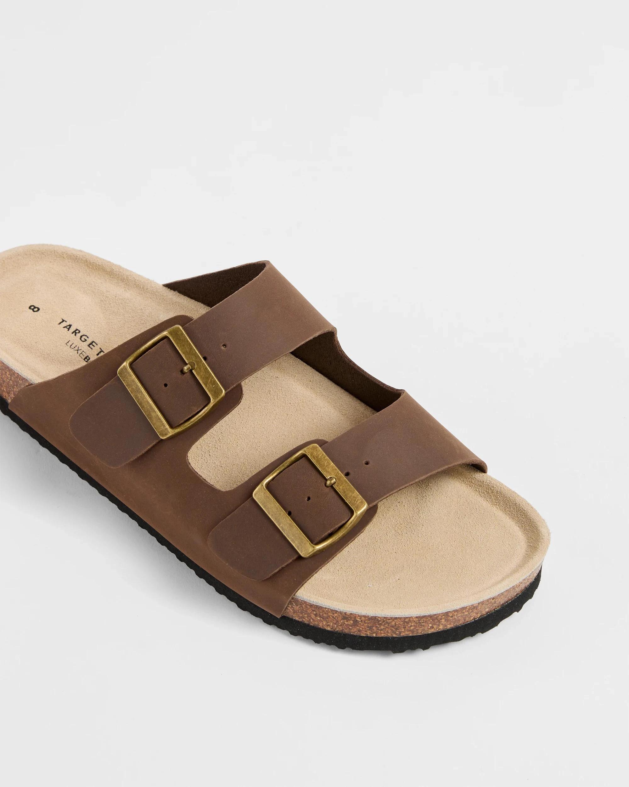 2 Target Man Mens Full Grain Leather Moulded Cork Sandal BROWN, 2 of 4