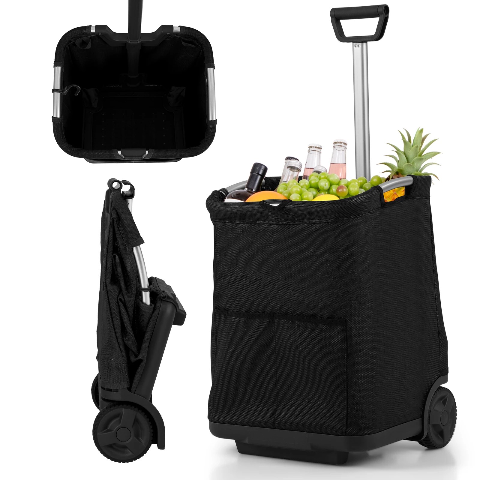 5 Costway 50L Folding Shopping Cart Portable Utility Cart w/3 Pockets - Black, 5 of 5