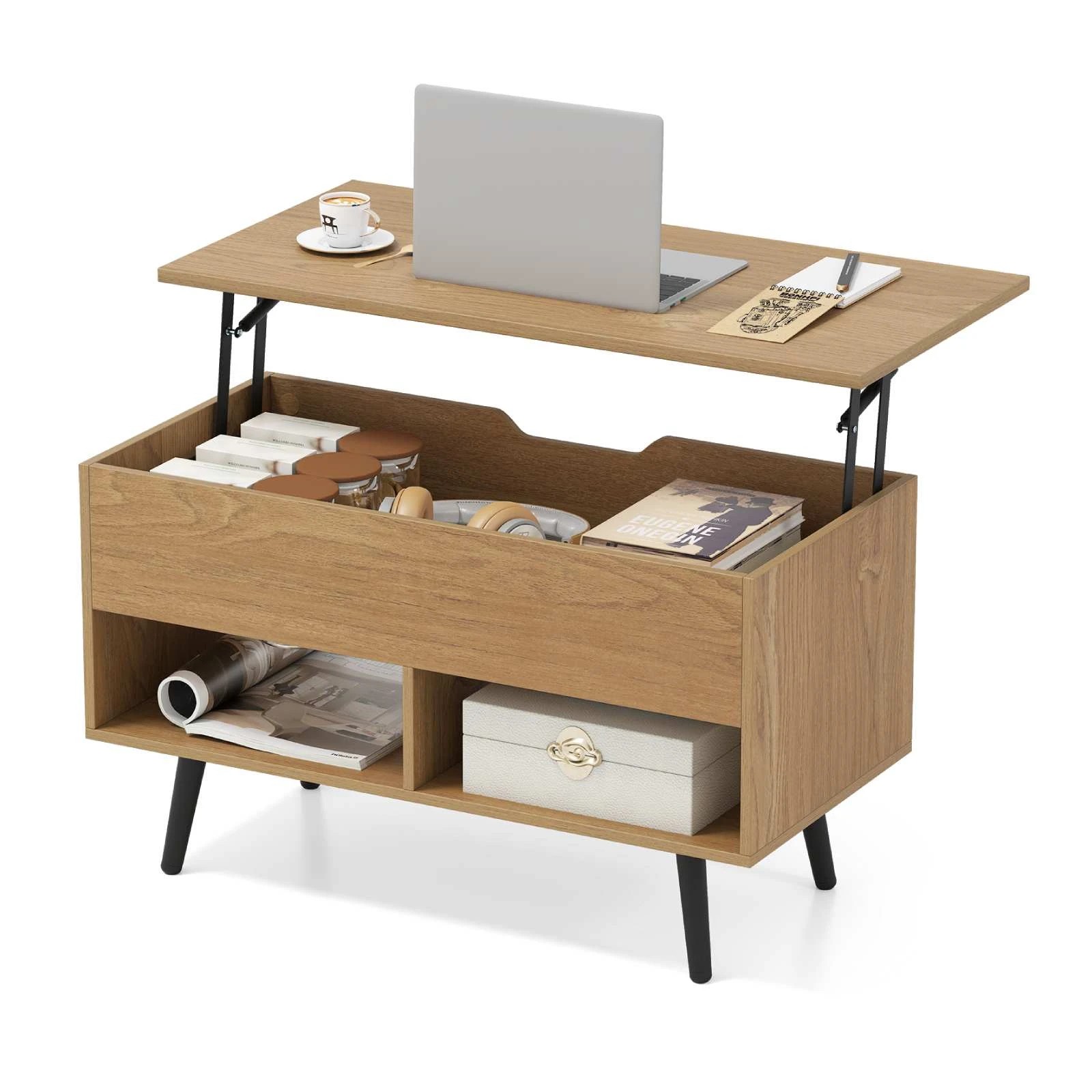 5 Costway 80cm Lift Top Coffee Table Modern Dining Table w/Hidden Storage Compartment - Natural, 5 of 5