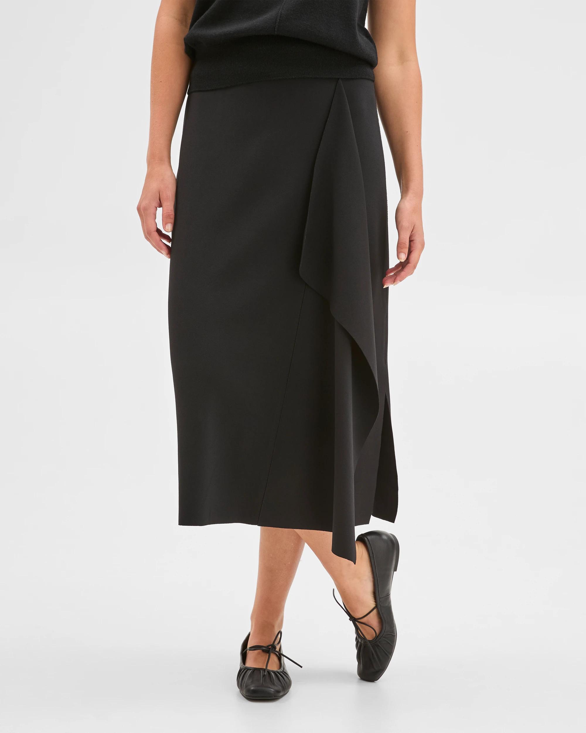 2 Preview Drape Detail Midi Skirt BLACK, 2 of 5