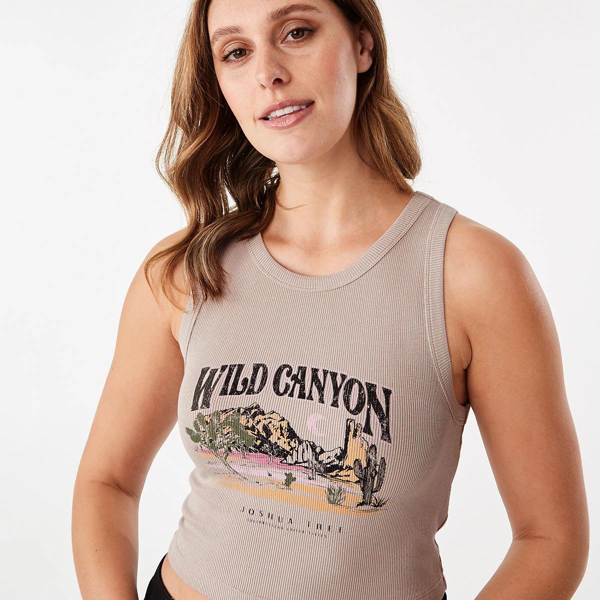 4 Sleeveless Printed Rib Crop Tank Canyon, 4 of 6