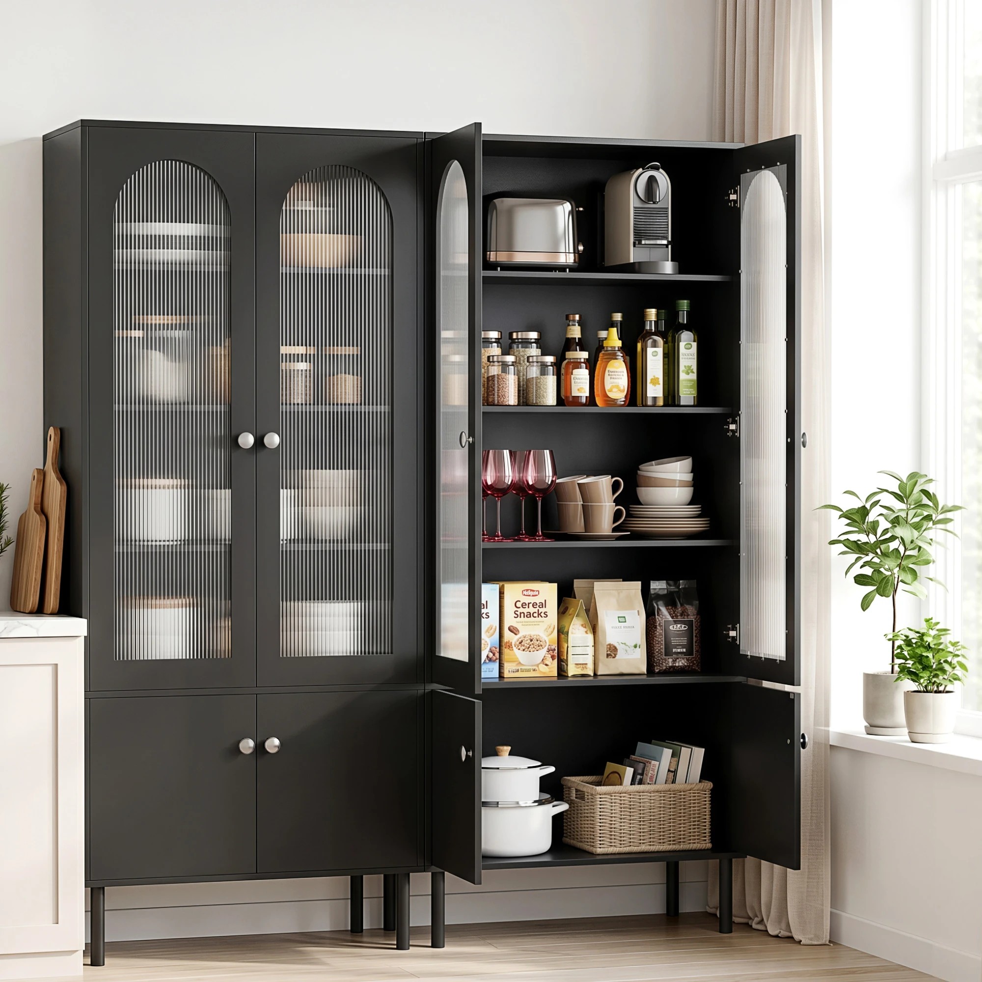 8 Artiss 2x Buffet Unit Cabinet Sideboard Pantry 180cm - Black, 8 of 8