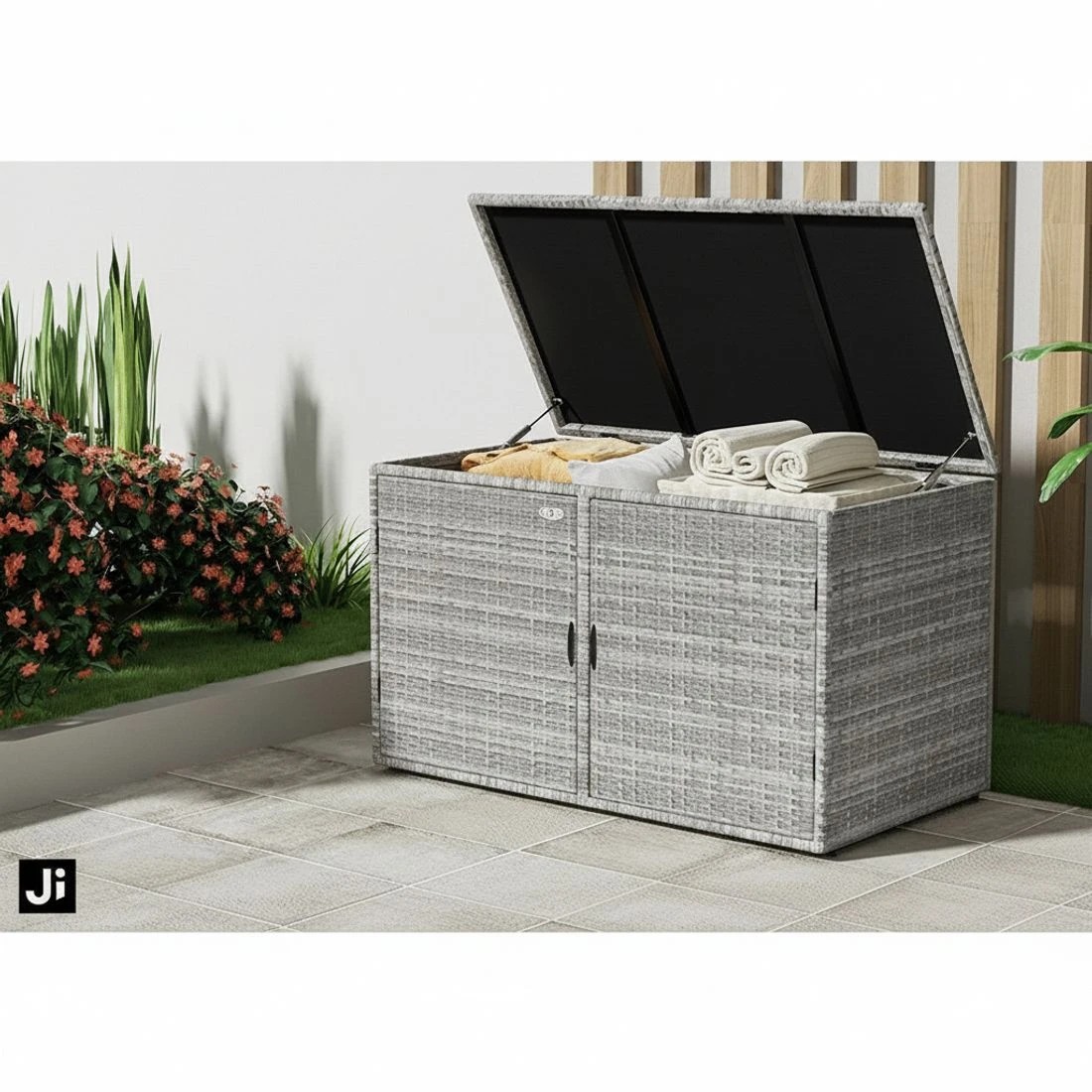 5 Gardeon Outdoor Storage Cabinet Box Deck Wicker Shelf Chest Garden Shed Tools - Grey, 5 of 7