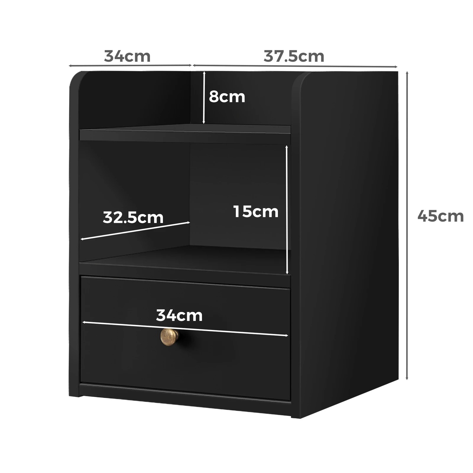 8 Alfordson 2x Bedside Table Nightstand Storage Cabinet Side End Drawers - Black, 8 of 8