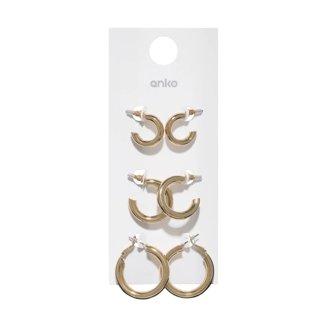 3 3 Pack Chunky Hoop Earrings - Gold Tone, 3 of 3