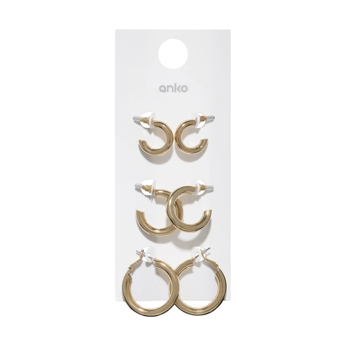 3 3 Pack Chunky Hoop Earrings - Gold Tone, 3 of 3