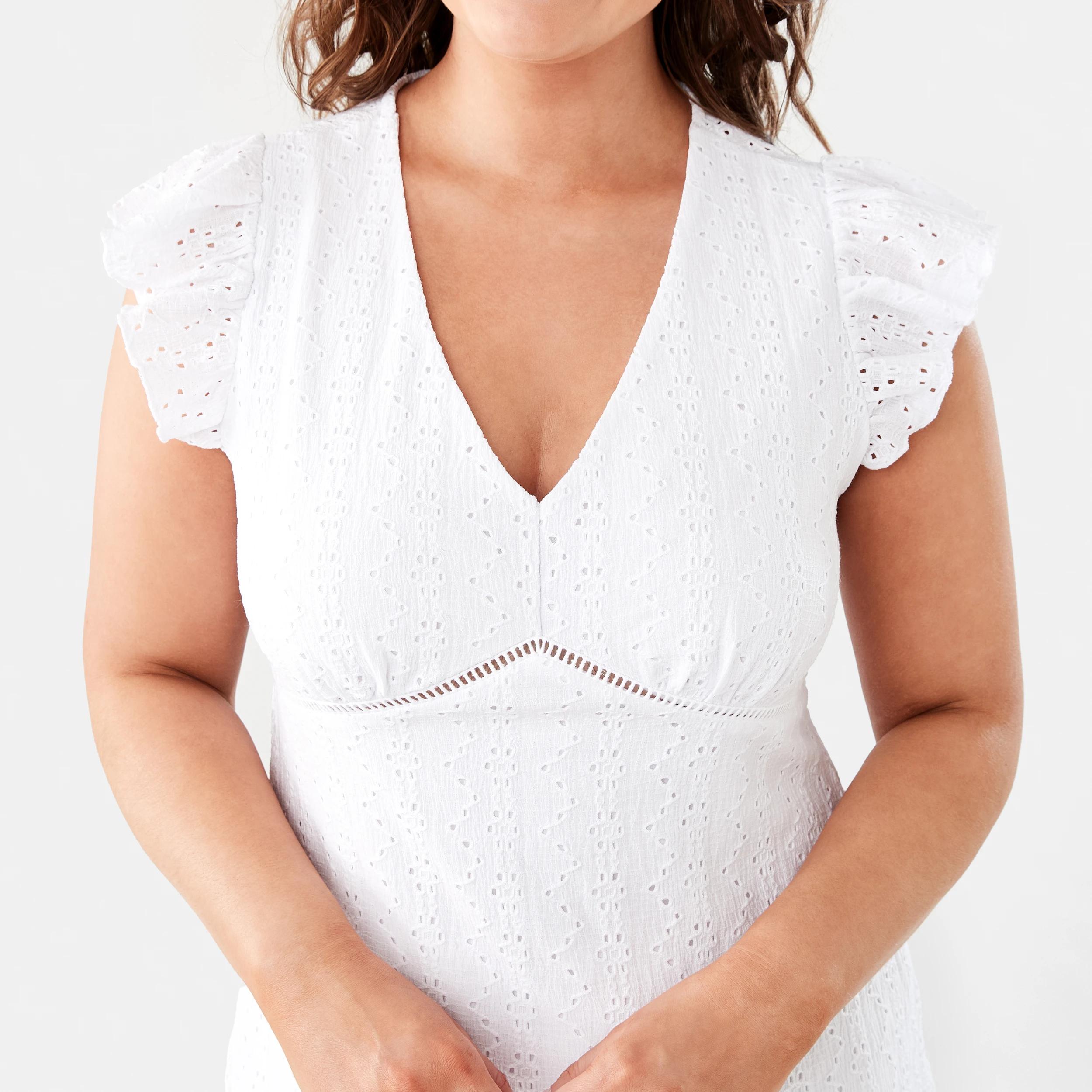 6 Sleeveless Broderie V-Neck Mini Dress WHITE, 6 of 9