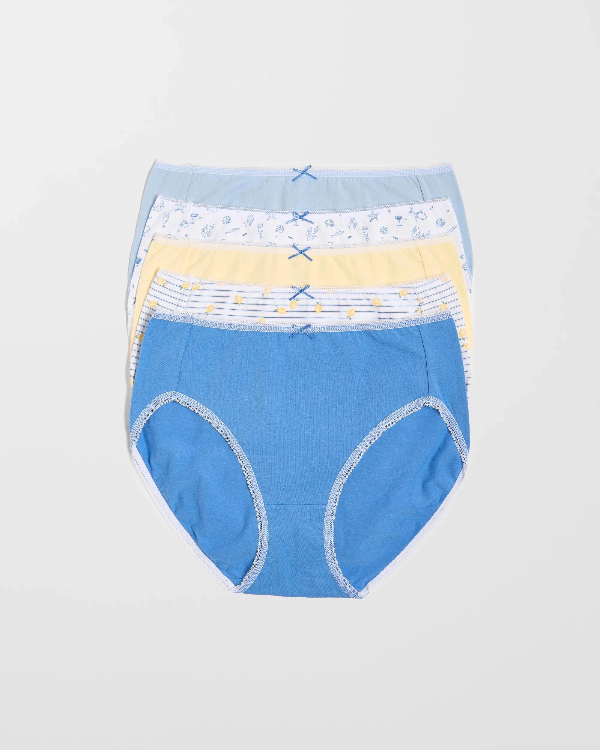 1 Target Women's Cotton/Elastane High Cut Briefs 5 Pack MEDITERRANEAN LEMON/BLUE, 1 of 5