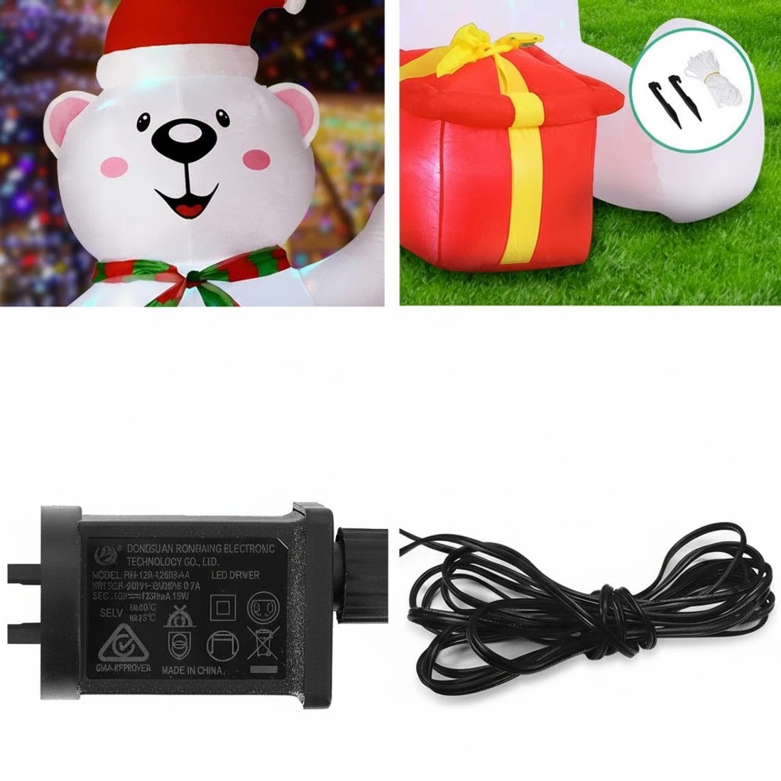 7 Jingle Jollys Christmas Inflatable Bear 1.8M Height LED Outdoor Decorations Illuminated - Multi, 7 of 7