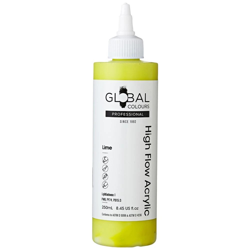 1 Global Colours High Flow Acrylic Paint 250mL Lime, 1 of 2