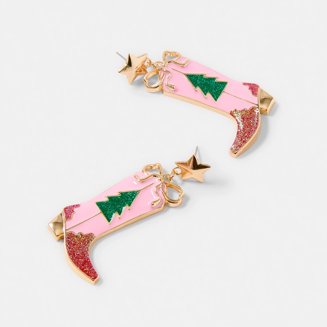 3 Christmas Cowboy Boot Earrings - Gold Tone and Pink, 3 of 5