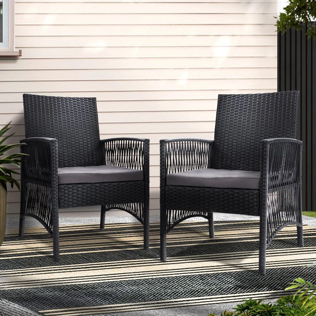 3 Gardeon 2PC Outdoor Dining Chairs Patio Furniture Wicker Lounge Chair - Black, 3 of 5