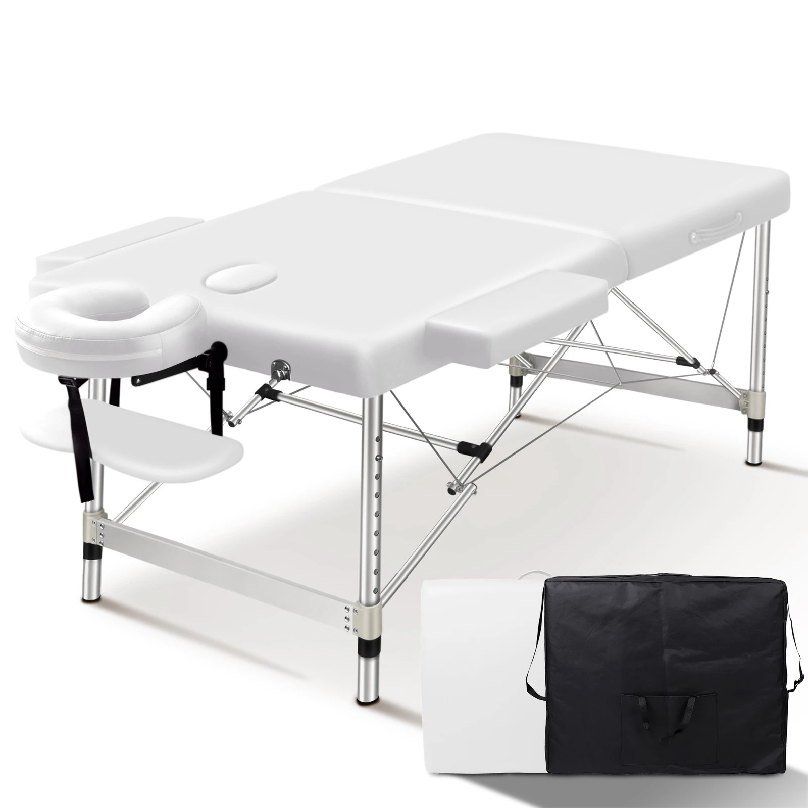1 Alfordson Massage Table 2 Fold 55cm Foldable Portable Bed Desk Aluminium Lift Up - White, 1 of 4