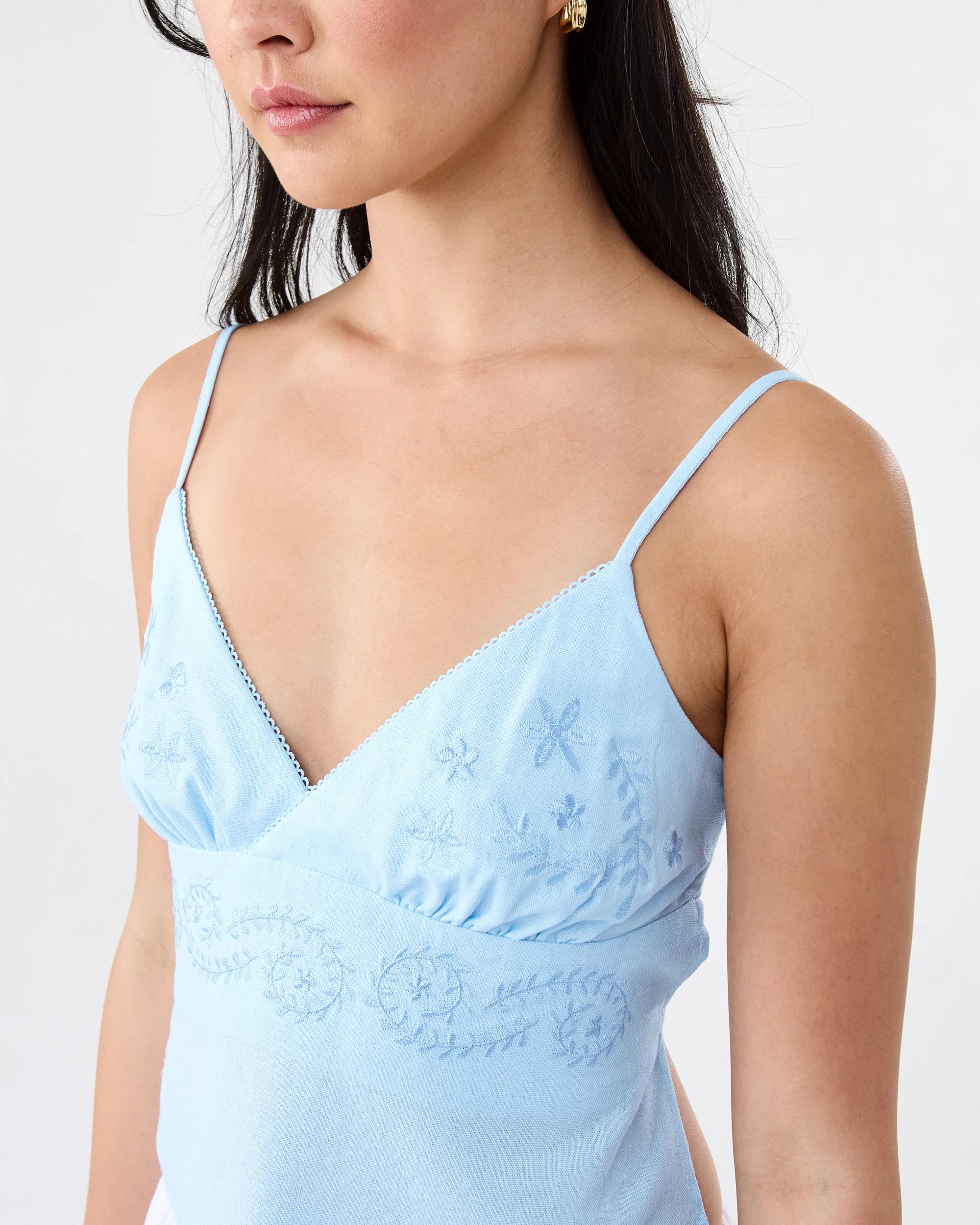 6 Linen Blend Embroidered Cami Picnic Blu, 6 of 9
