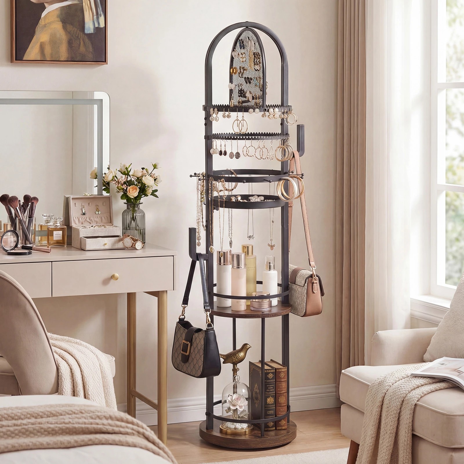 2 Costway Jewelry Display Rack Earring Organizer Stand Jewellery Hanger Holder Storage Shelf - Brown, 2 of 5