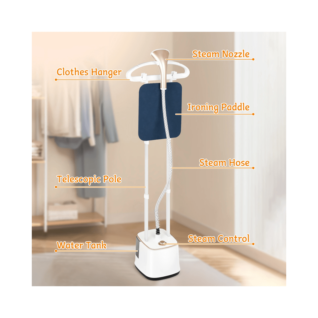 6 Advwin Standing Garment Steamer, 2000w Clothes Steamer With 2.7l Tank, Portable Steam Iron Wrinkle Remover, 6 of 7