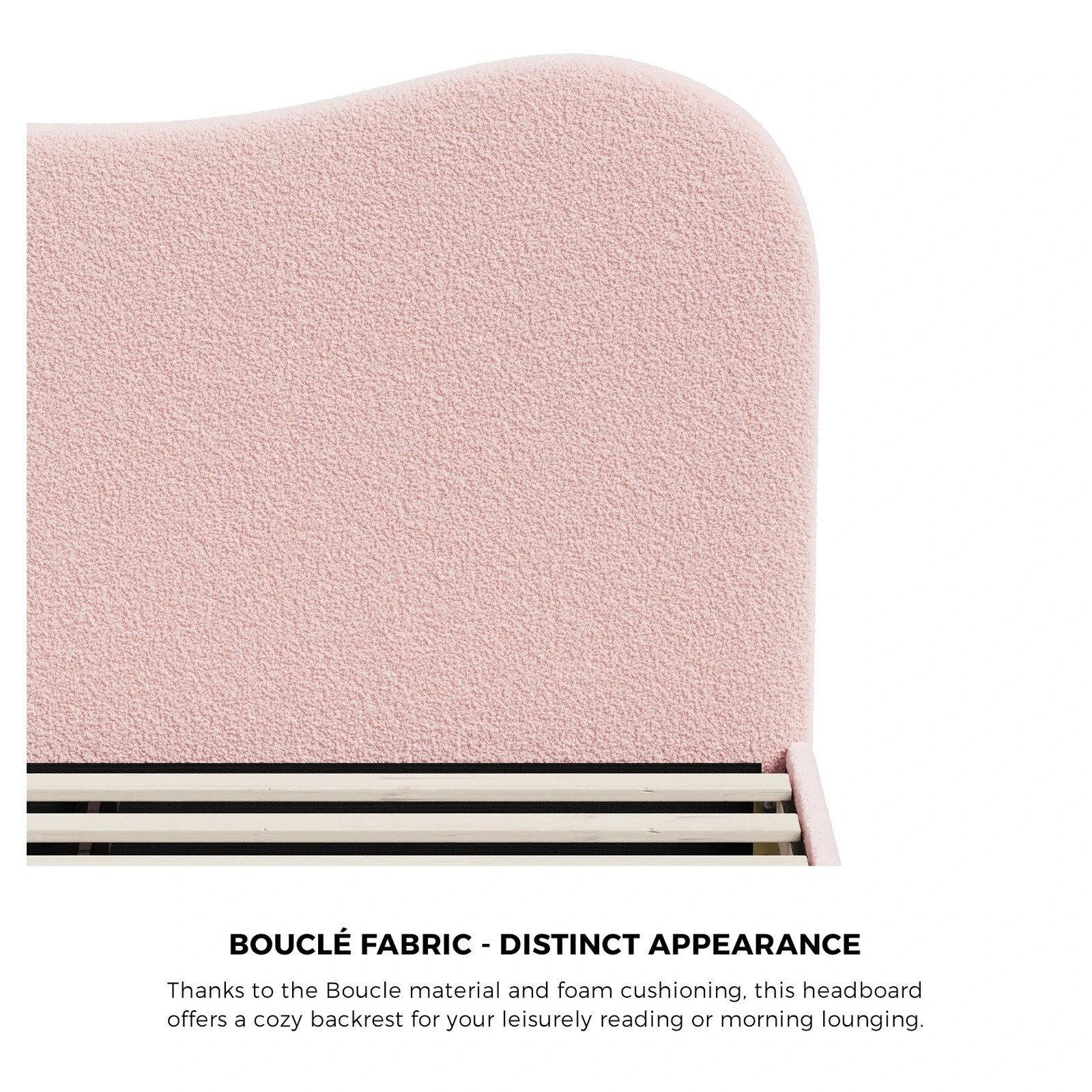 4 Oikiture Bed Frame King Single Size Boucle Cloud Shape Headboard - Pink, 4 of 9