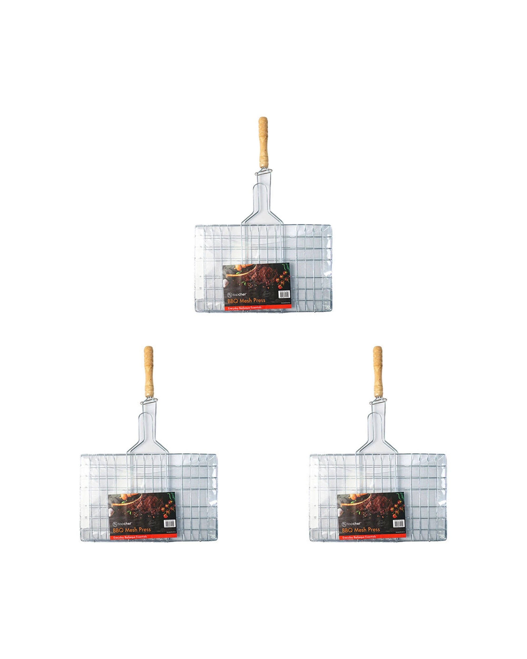 1 Topchef 3PK Iron Wood Cooking Barbeque Grilling Mesh Press Basket 31cm - Silver, 1 of 1