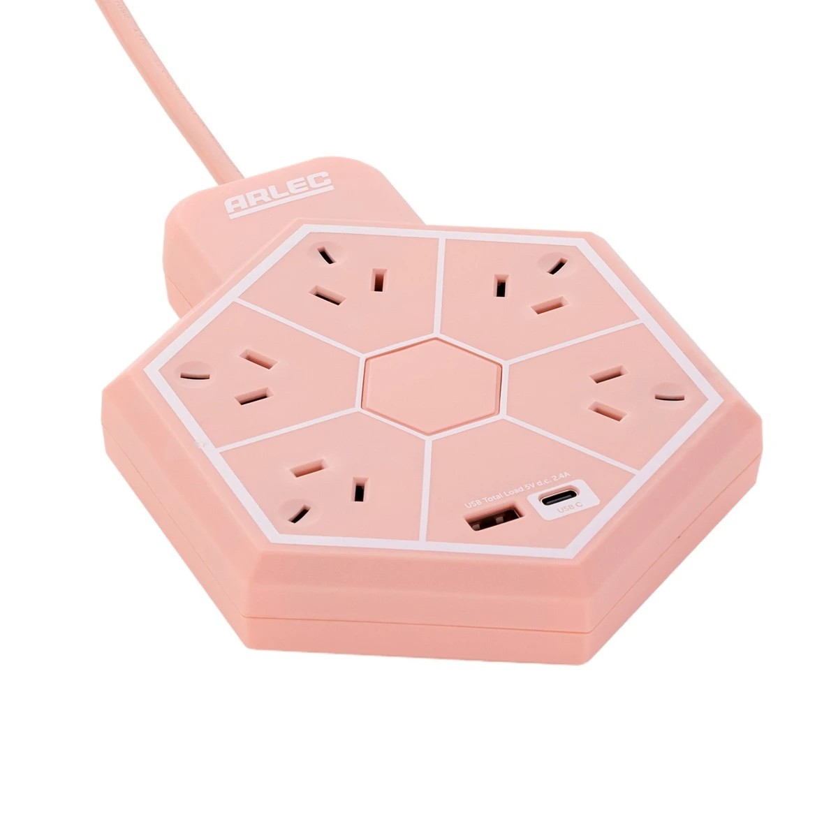 3 Arlec 5 Outlet Hexagon USB A & C Charging Ports Powerboard - Pink, 3 of 6