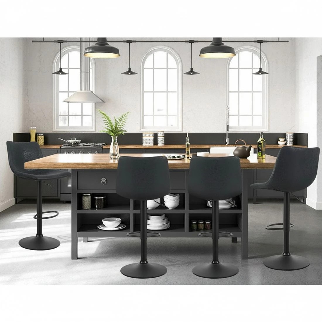 6 Artiss 2x Bar Stools Vintage Leather Swivel Gas Lift - Black, 6 of 6