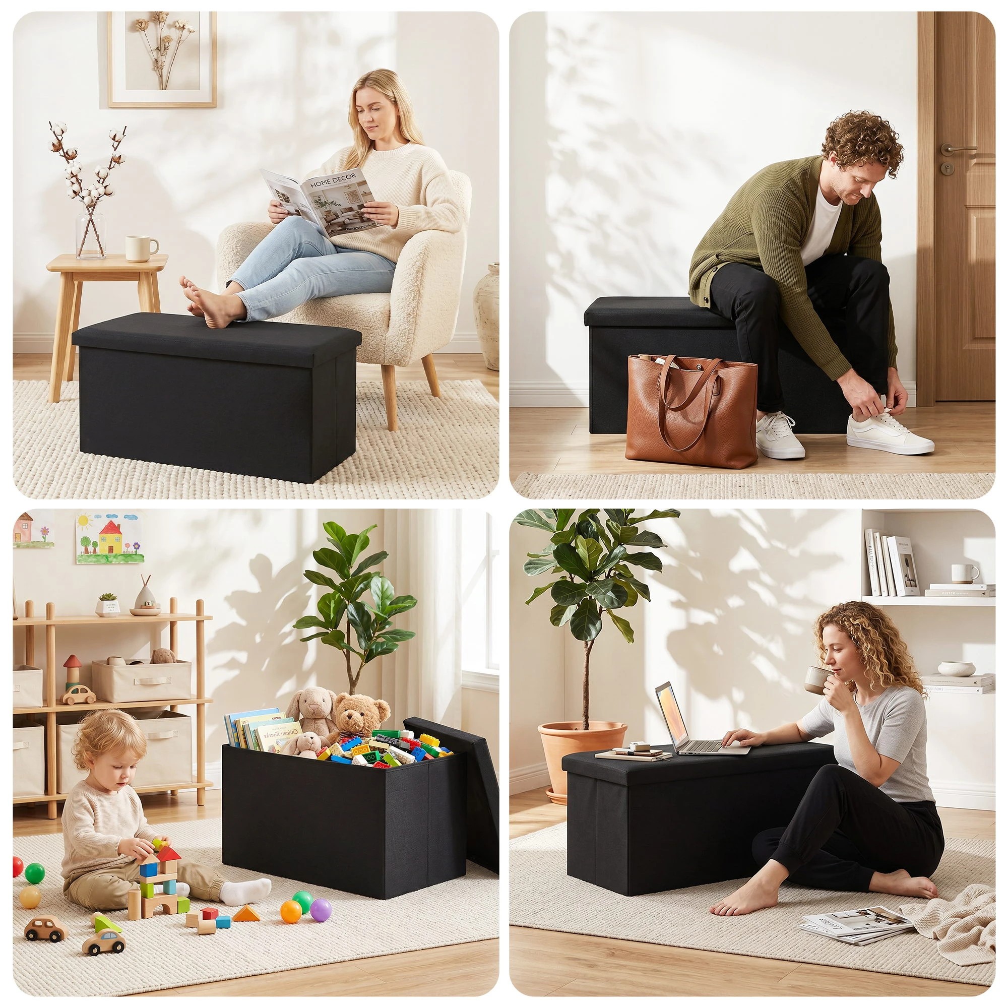 7 Artiss Storage Ottoman Bench Folding Blanket Box Toy Organiser Foot Stool - Black, 7 of 7