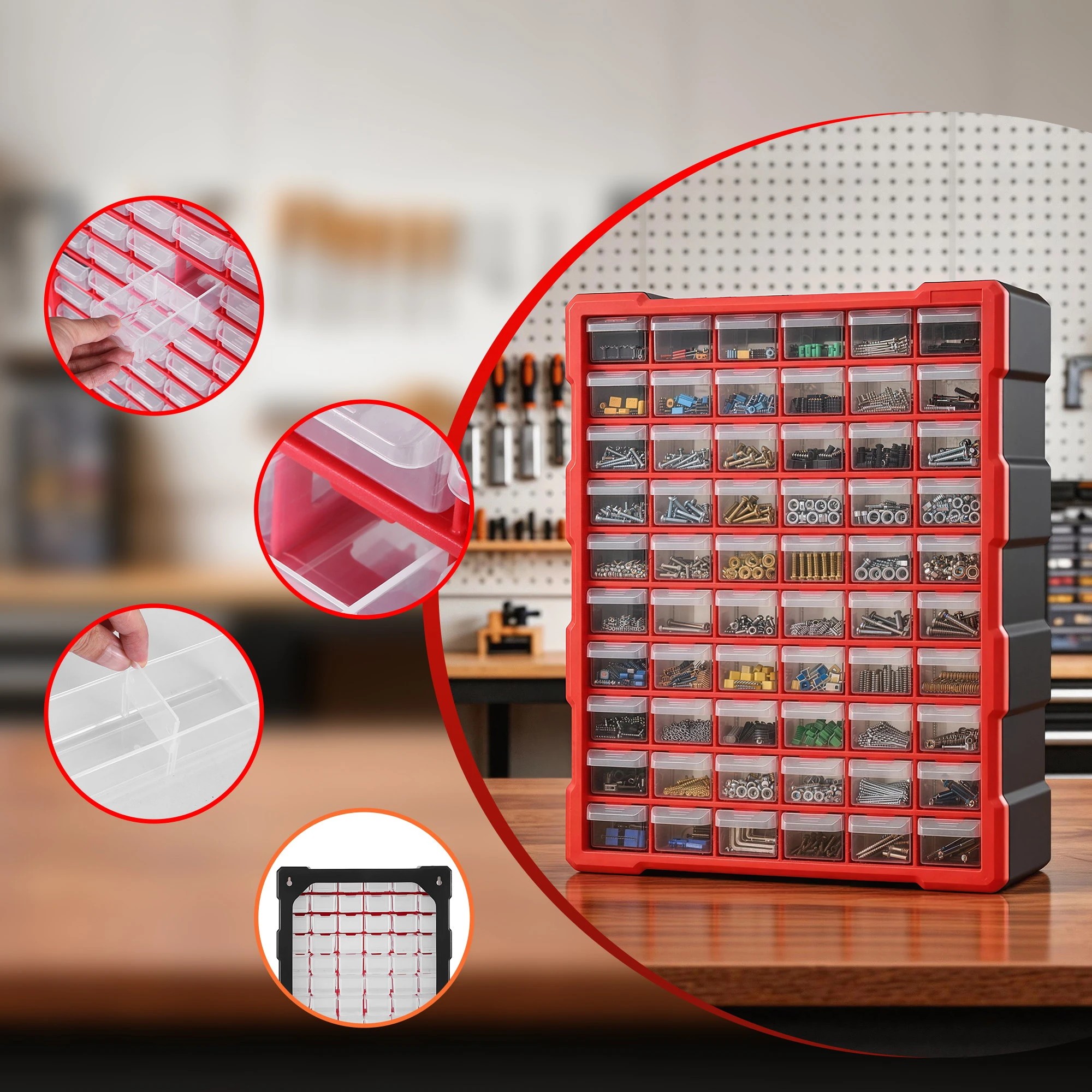 4 Giantz 60-Drawer Tool Storage Cabinet, Anti-Drop Hardware Organizer Storage Box - Multi, 4 of 9