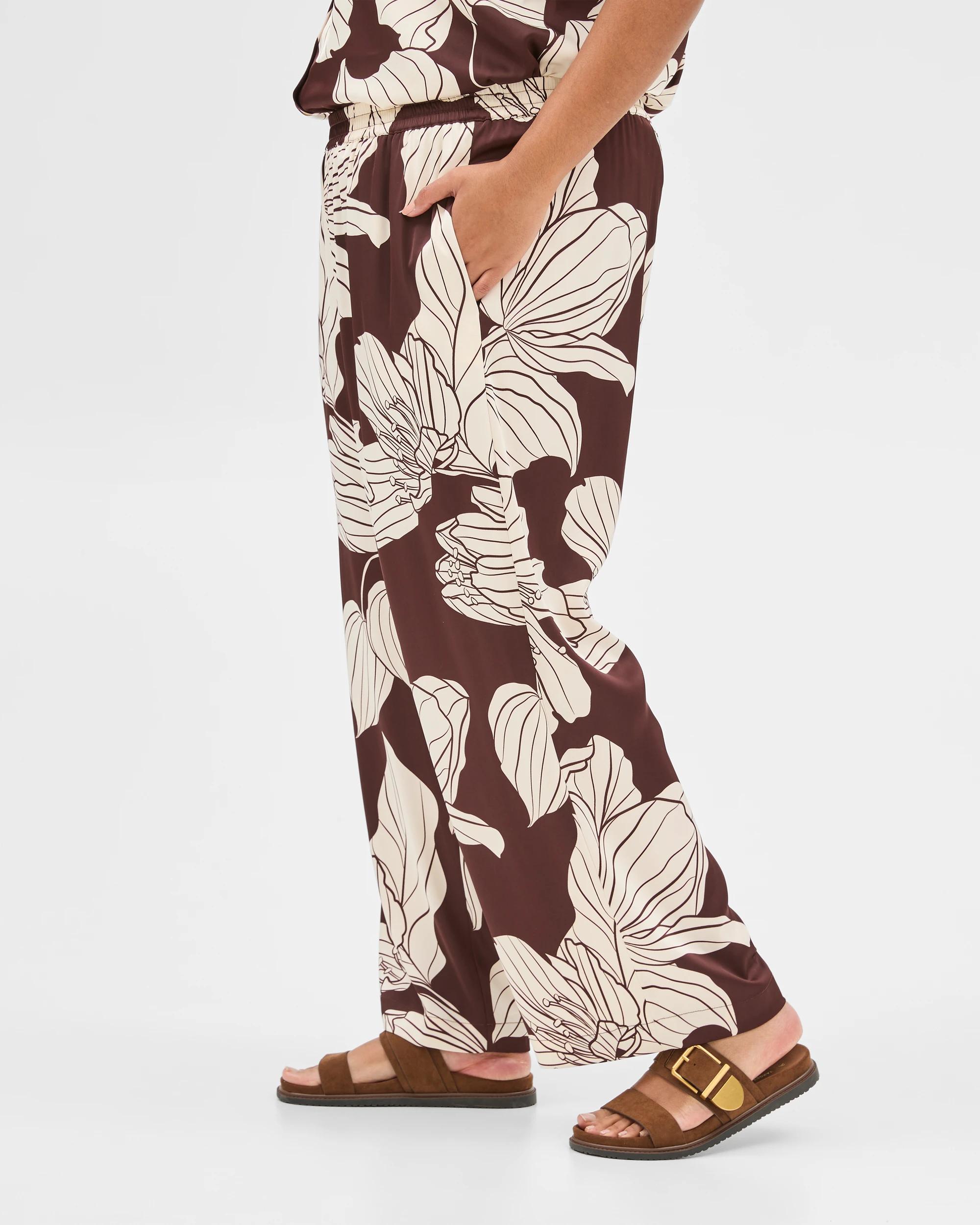 5 Target Curve Plus-size Satin Wide-leg Trousers, Brown And Cream Floral (16+) FLORAL PRINT, 5 of 7