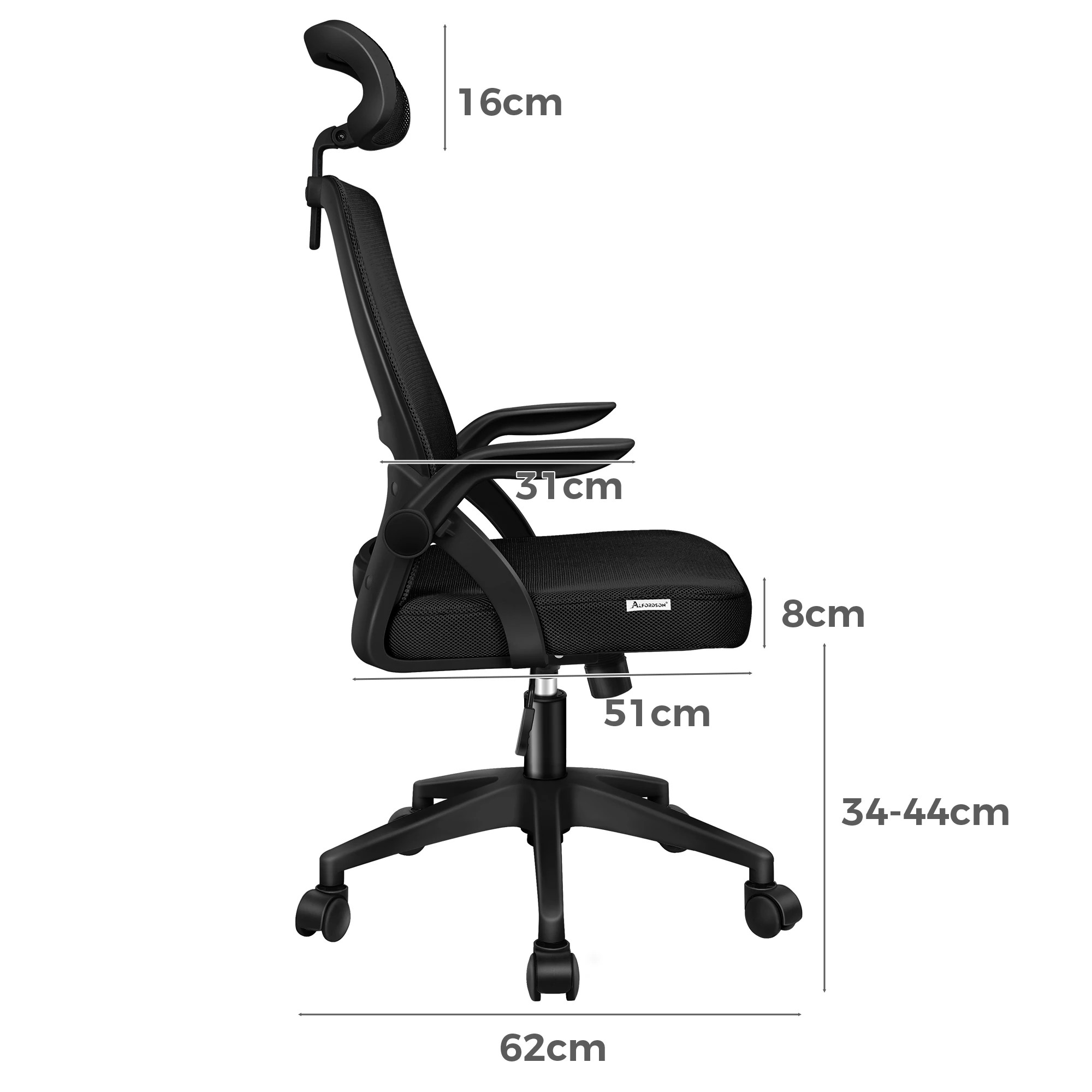 4 Alfordson Mesh Office Chair Fabric Seat Tilt Gaming - Black, 4 of 9