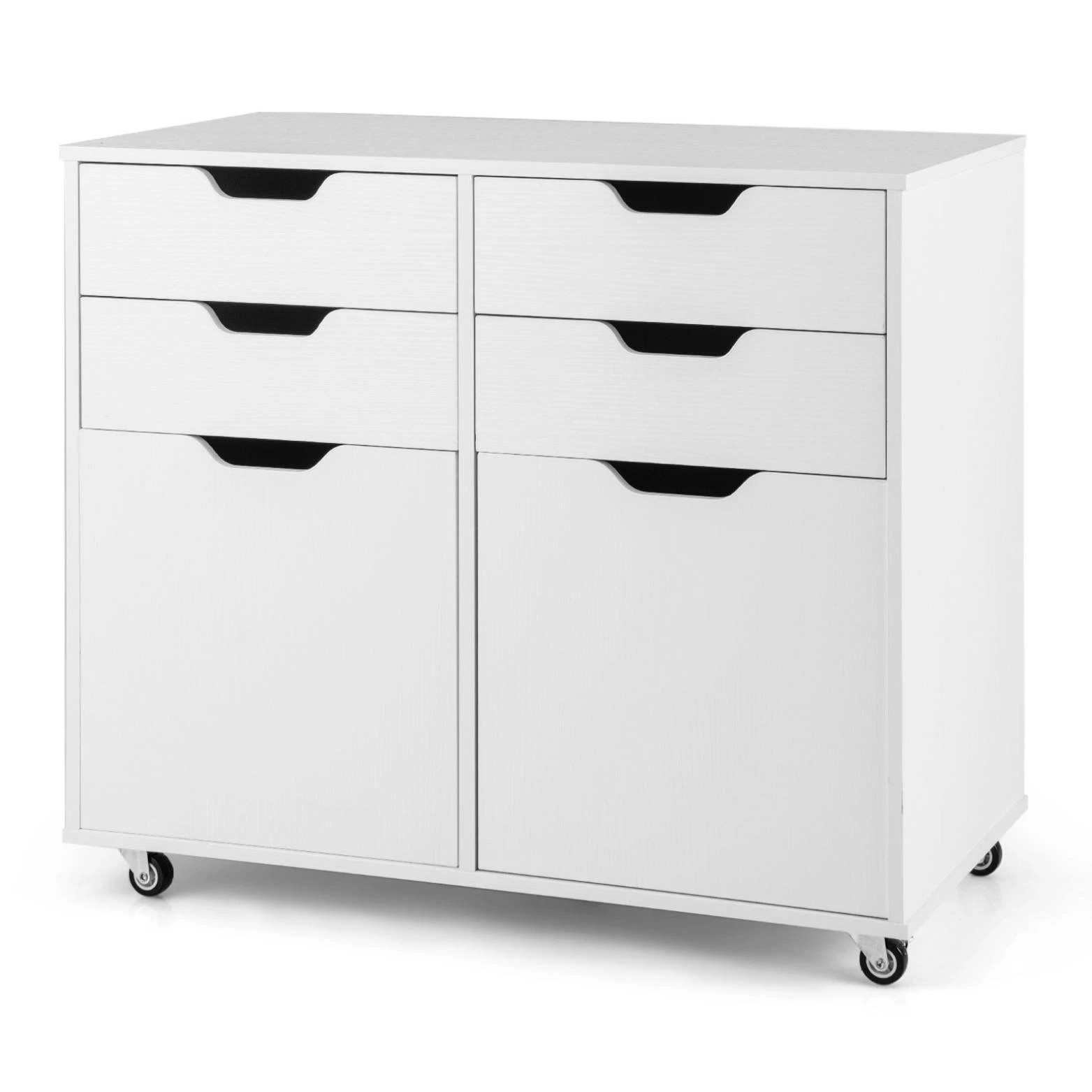 1 Costway 4-Drawers Mobile Filing Cabinet 2-Doors File Cabinet - White, 1 of 2