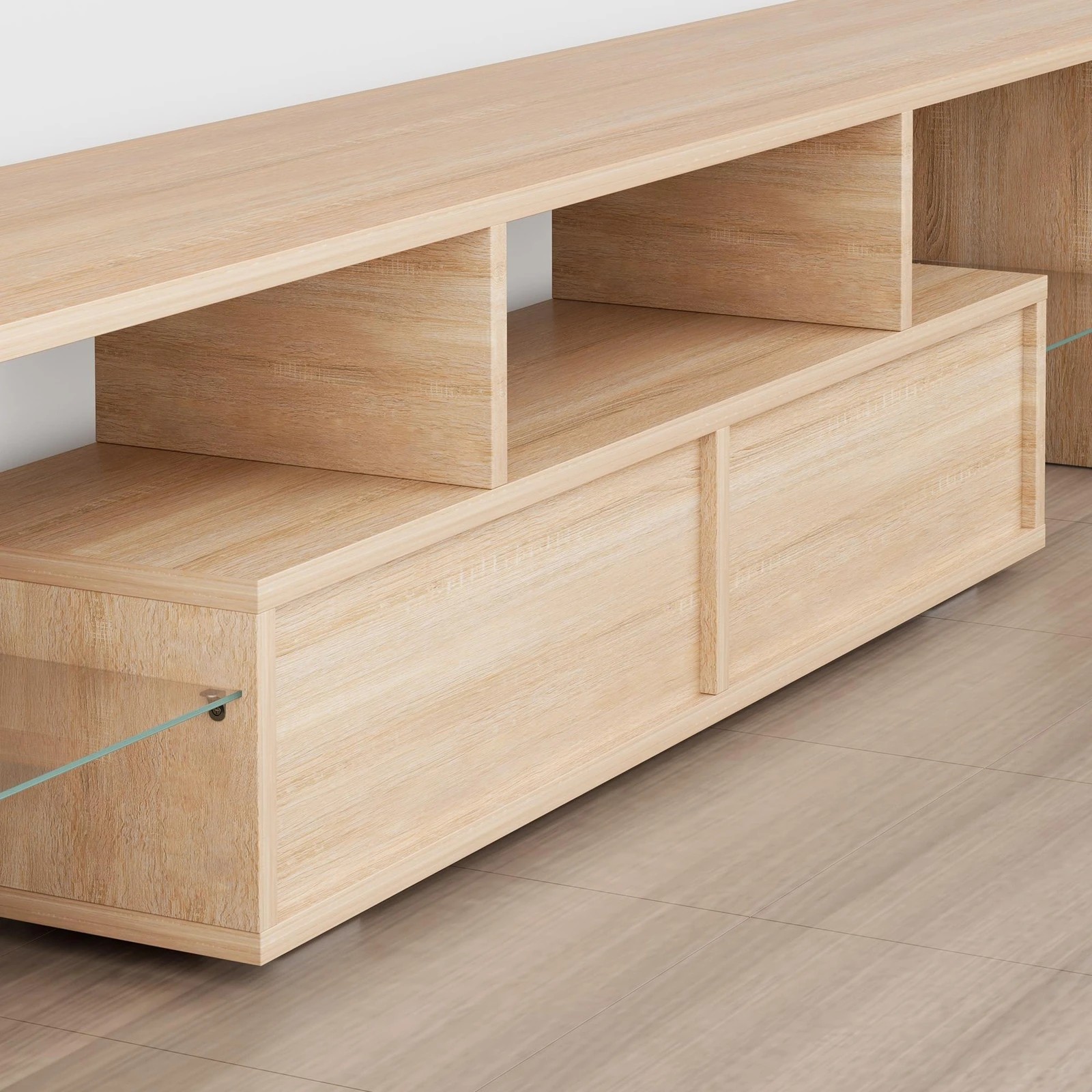 5 Alfordson Entertainment Unit 180cm TV Stand LED Light Storage Drawer - Oak, 5 of 10