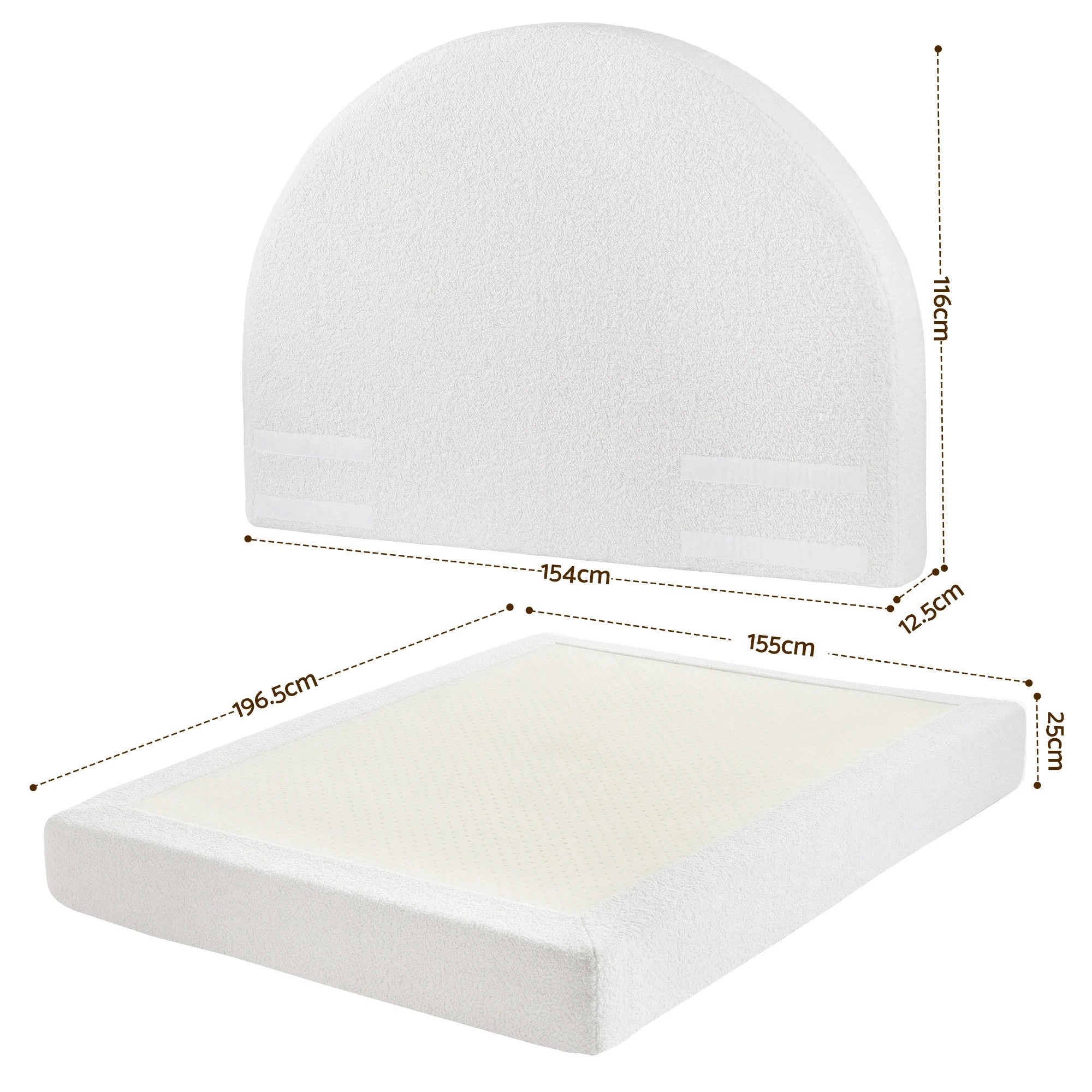 2 Artiss Double Bed Frame Boucle Fabric No-Assembly Beds Vacuum Compressed Removable Washable Cover - White, 2 of 9