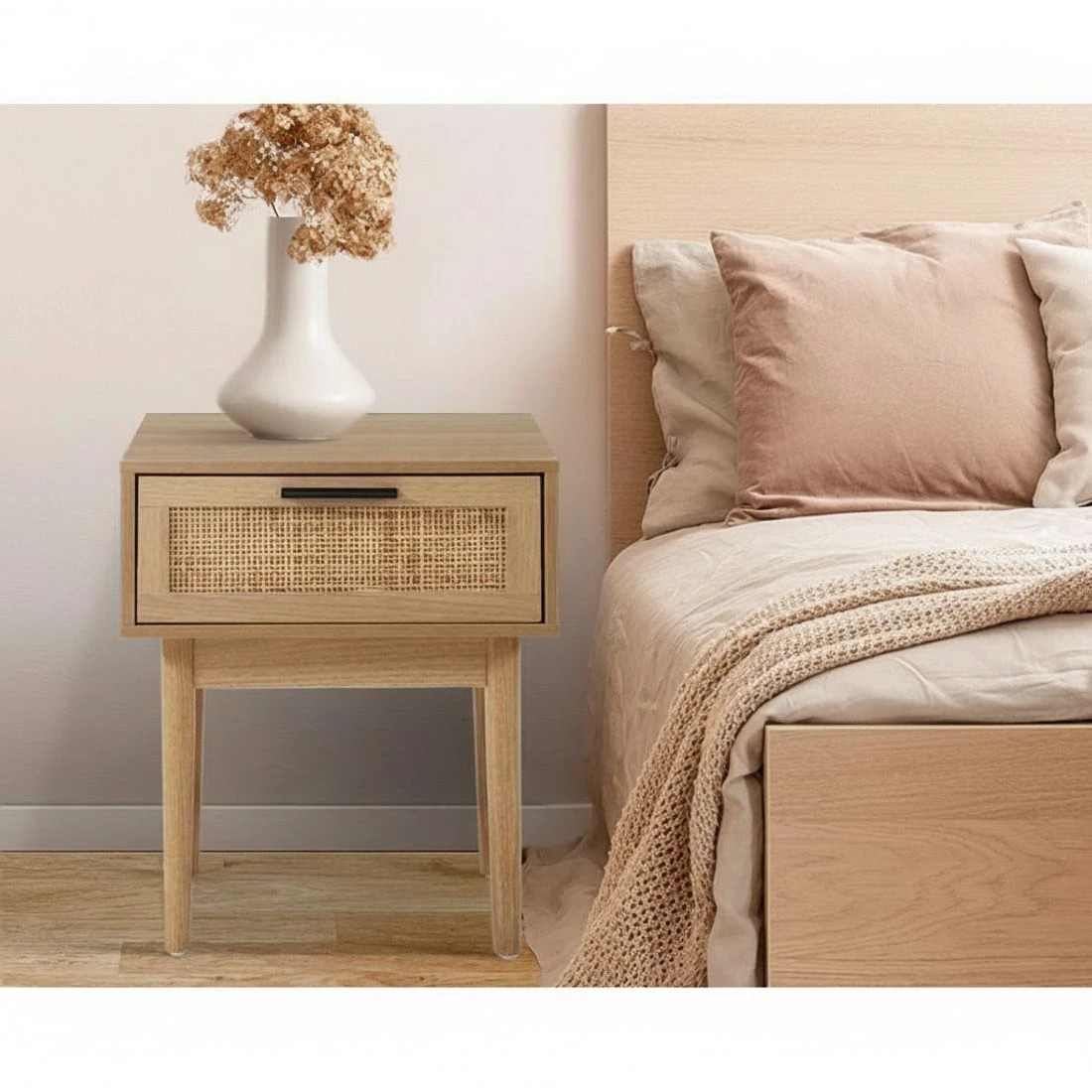 4 Artiss Bedside Tables Side Table Rattan Drawers Nightstand - Natural, 4 of 6