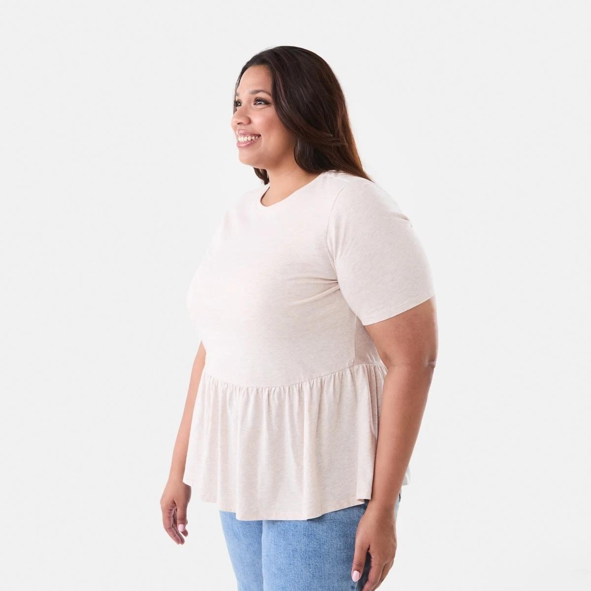 2 Curve Short Sleeve Peplum Top Soft Bge, 2 of 6