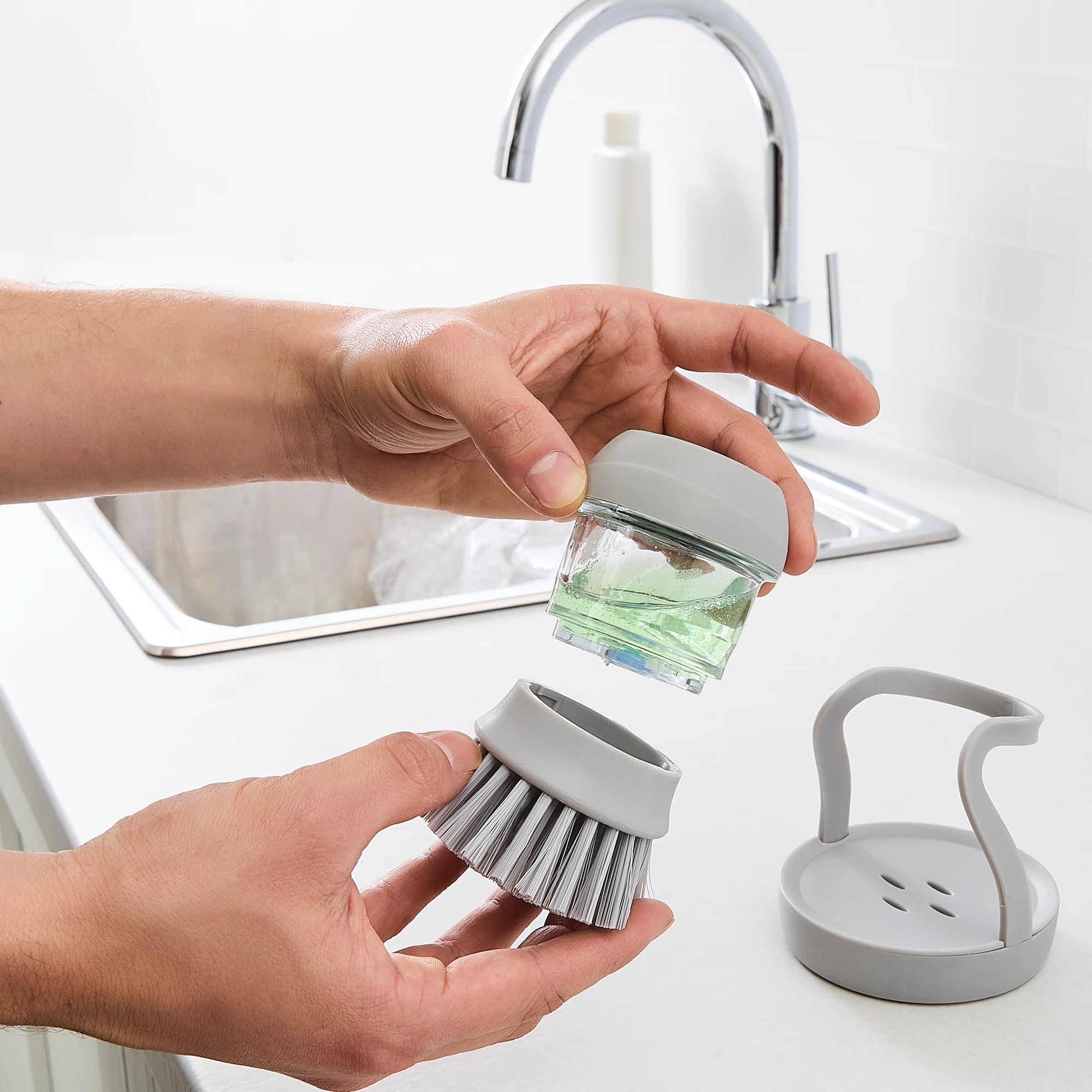 2 Soap Dispenser Dish Brush with Holder, 2 of 10