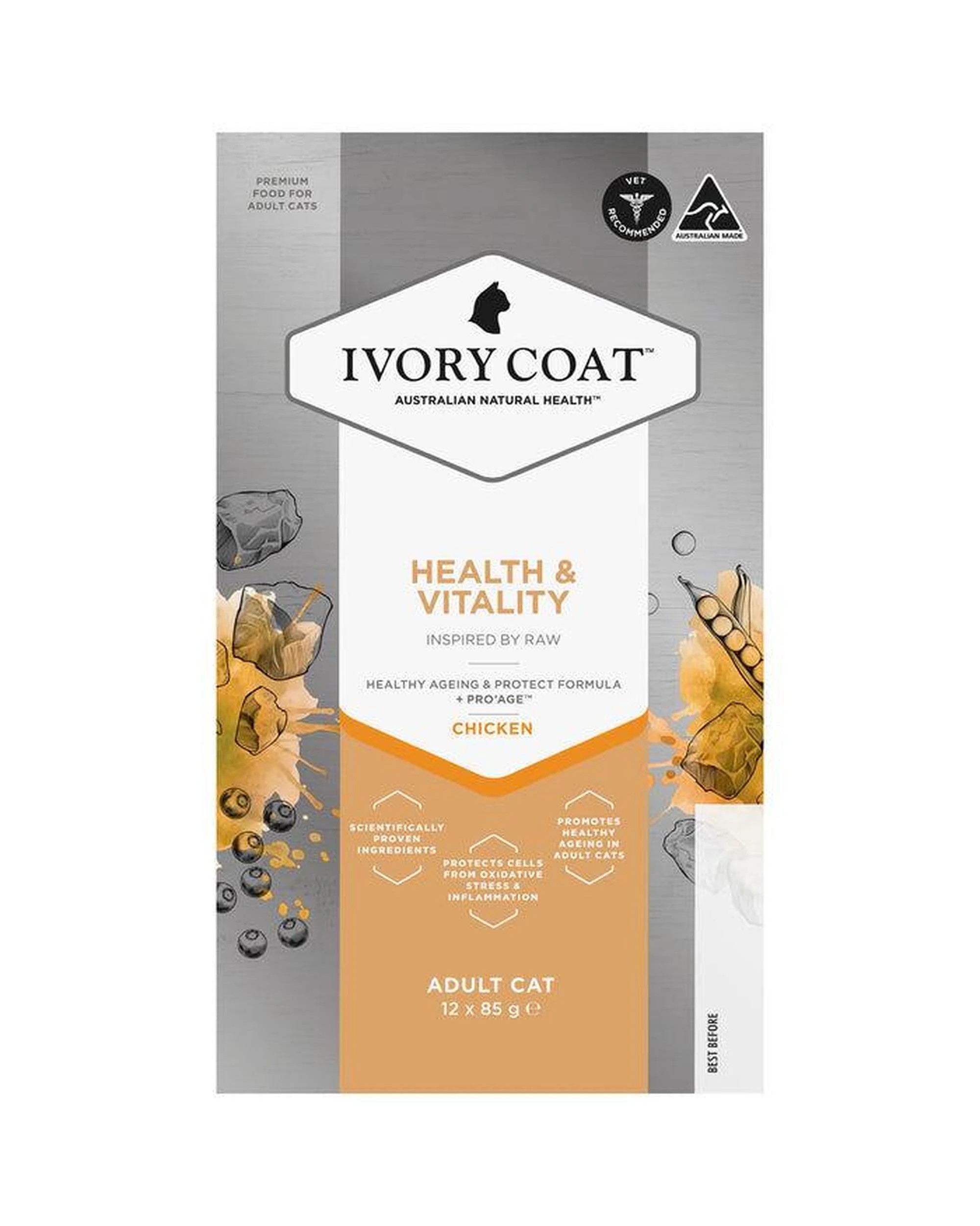 1 Ivory Coat Adult Inspired by Raw Health & Vitality Cat Food Chicken 12 x 85g, 1 of 6