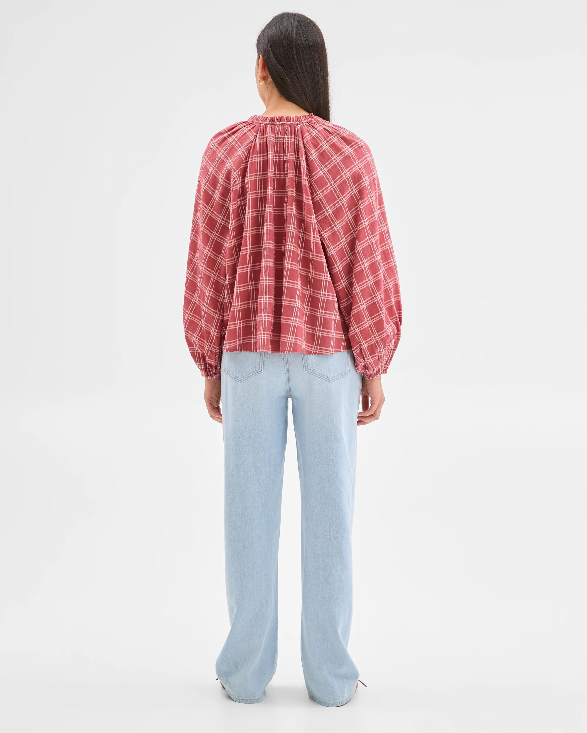 5 Target Woman Long Sleeve Check Detail Blouse MARSALA, 5 of 5