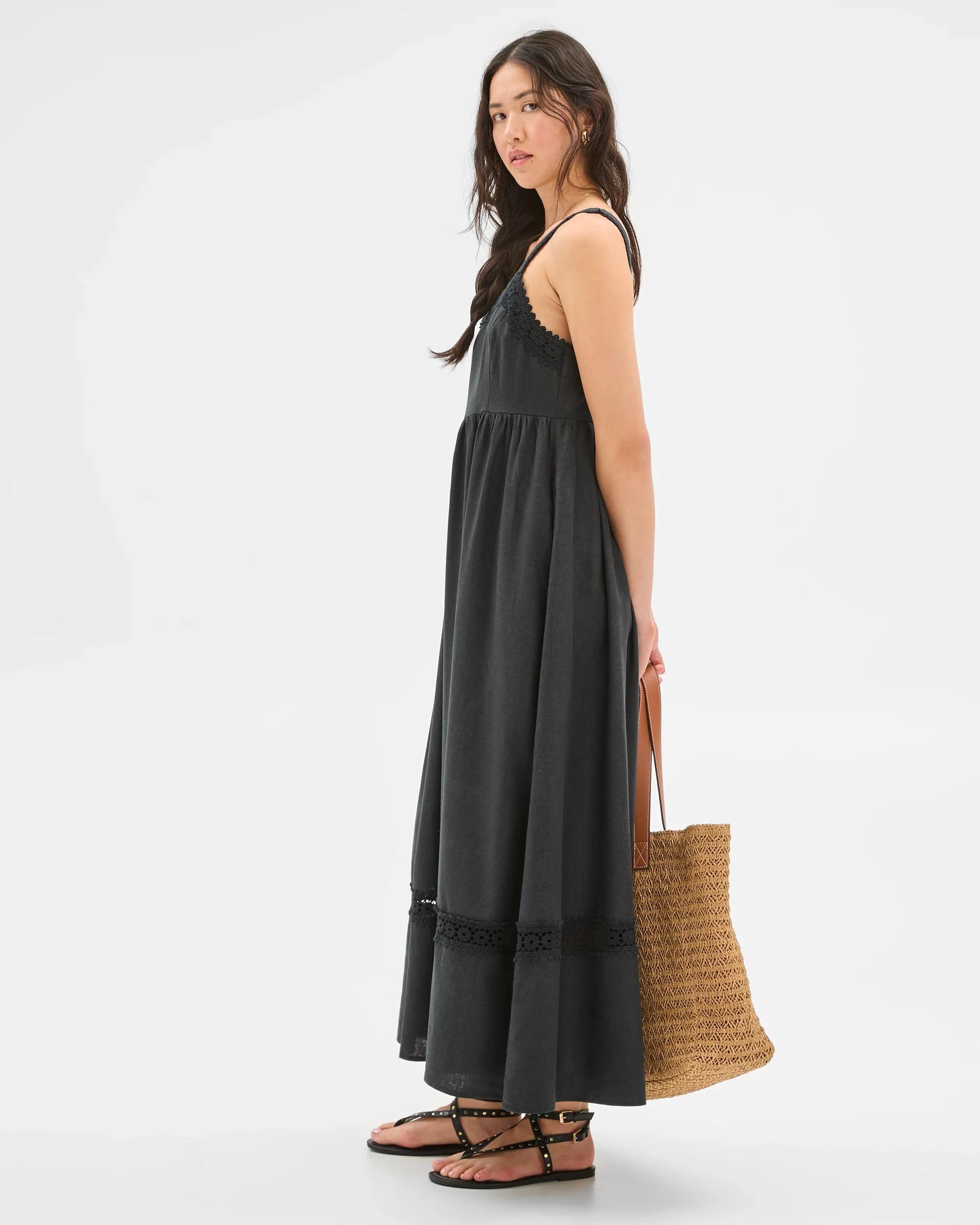 6 Target Linen Blend Square Neck Maxi Dress BLACK, 6 of 9