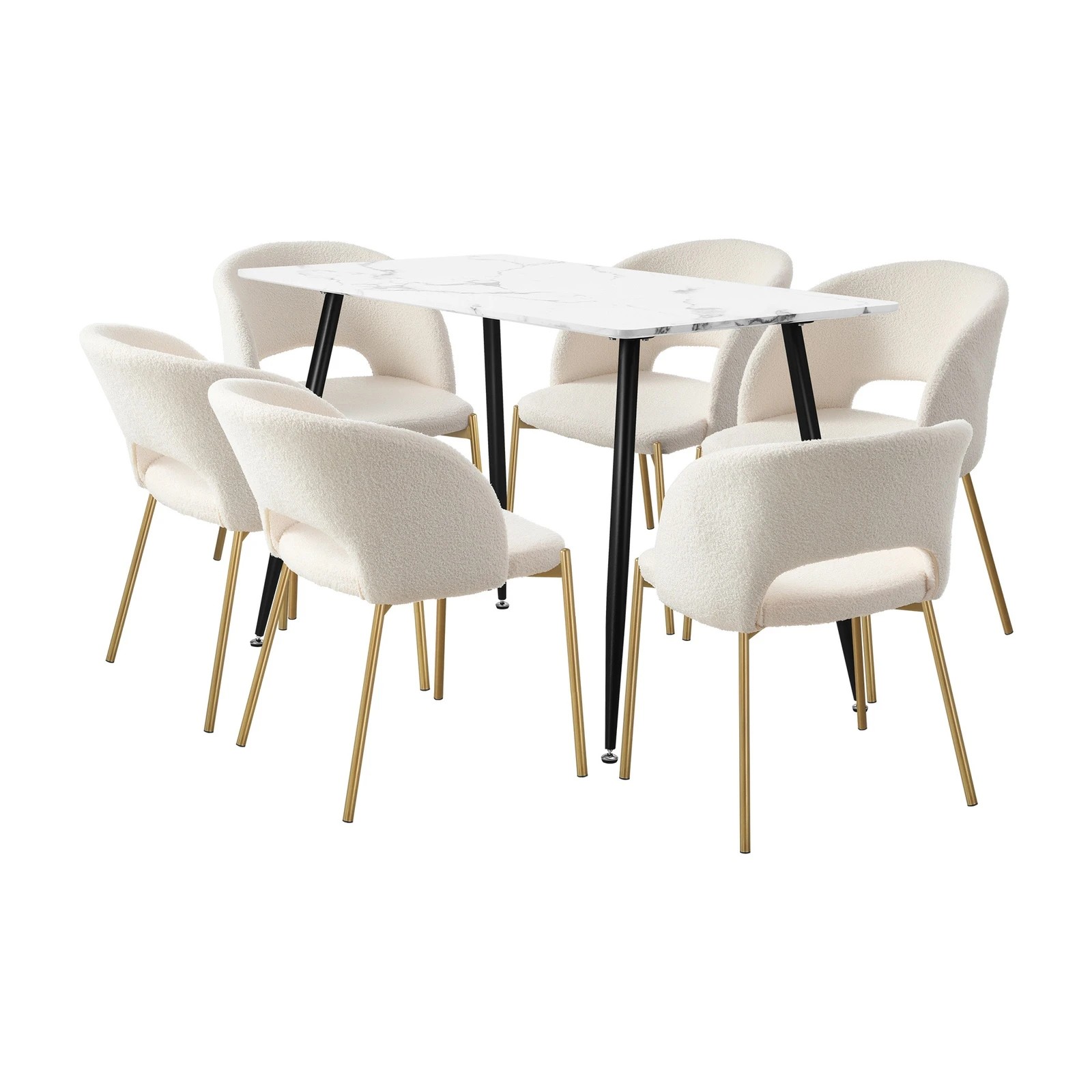8 Oikiture 120cm Rectangle Dining Table with 6PCS Dining Chairs Sherpa - Multi, 8 of 9